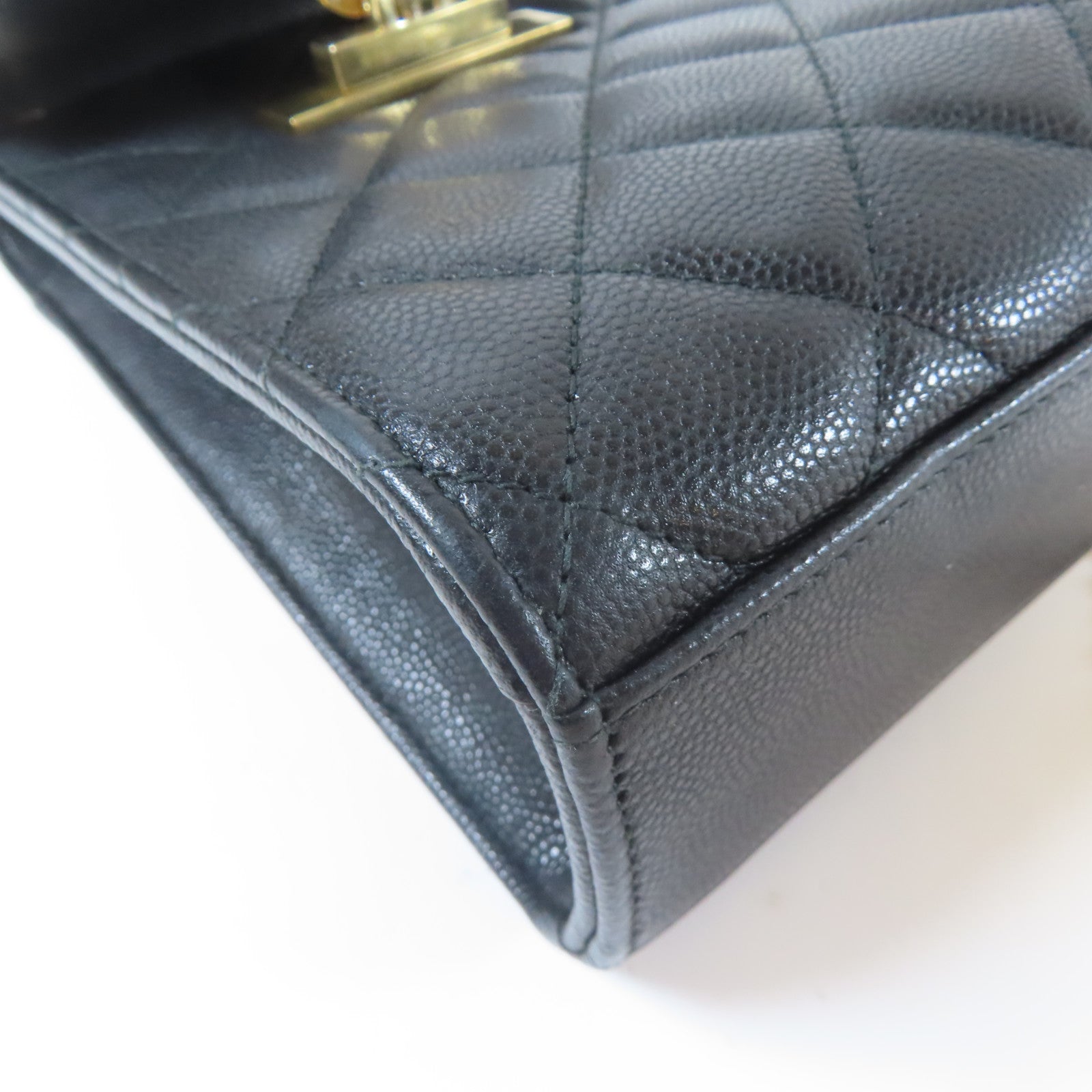 CHANEL 菱格Caviar皮革Chain Shoulder金扣鏈帶肩背袋黑色