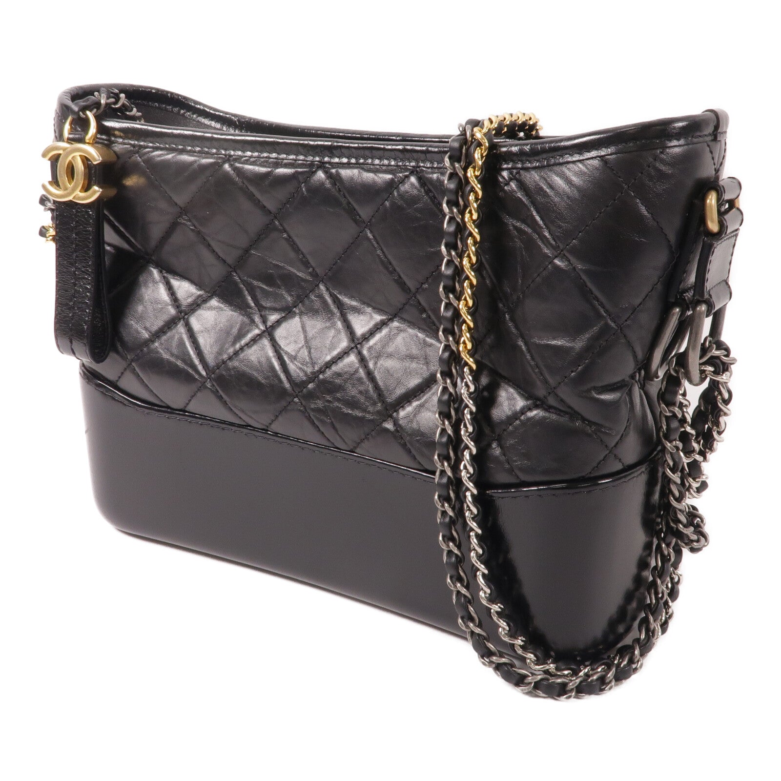 CHANEL 牛皮皮革Gabrielle Medium鏈帶肩背袋