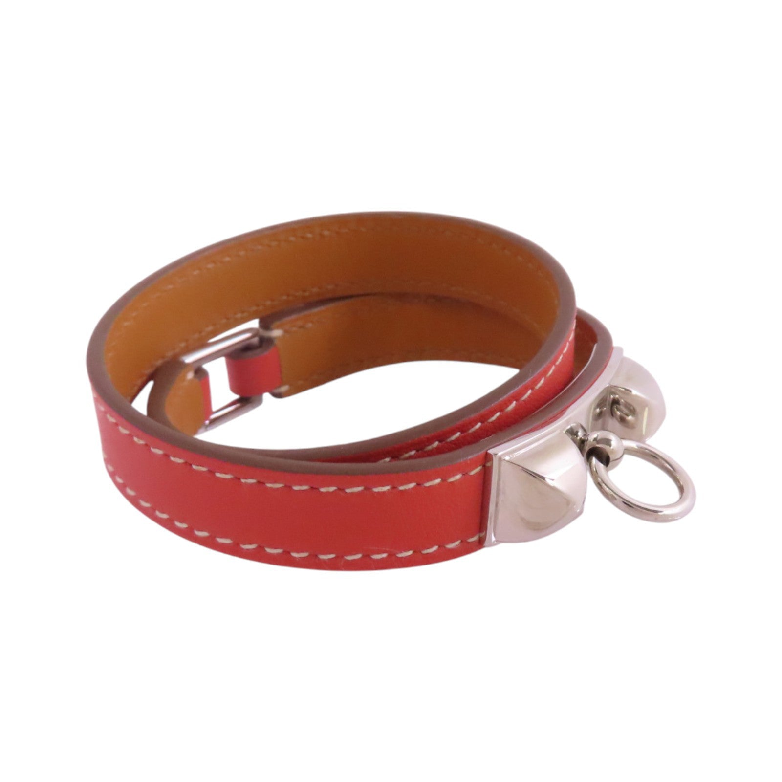 HERMES Swift皮革Rivale Double Tour T5Bracelet銀扣手帶