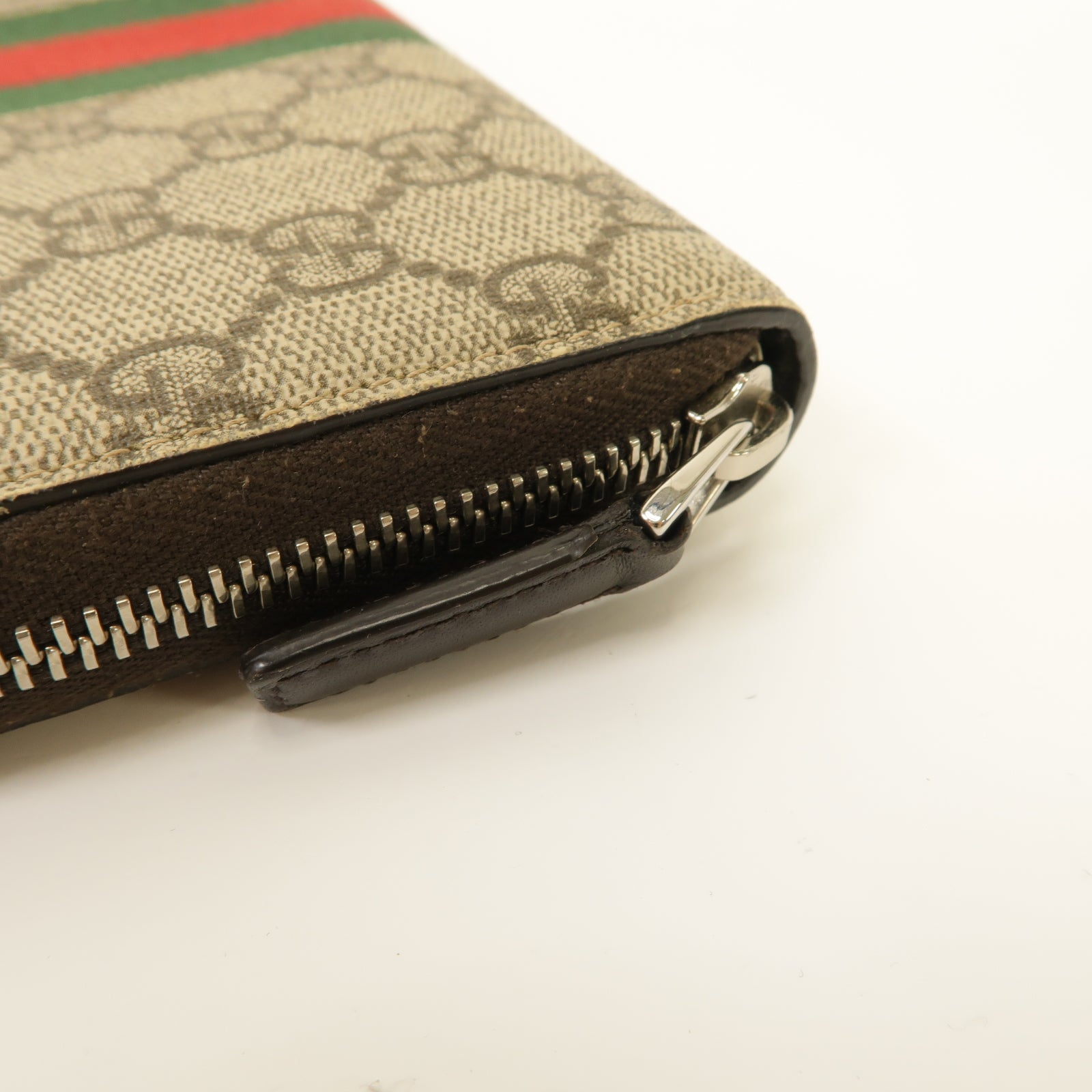 GUCCI 【激減優惠】塗層帆布Zipped Long Wallet銀扣長錢包棕色