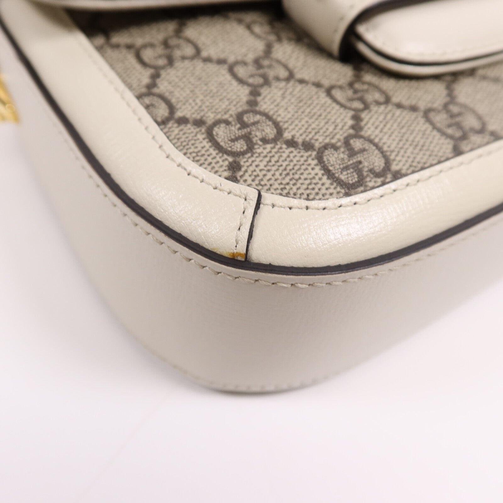 GUCCI 塗層帆布/牛皮皮革Horsebit 1955金扣肩背袋