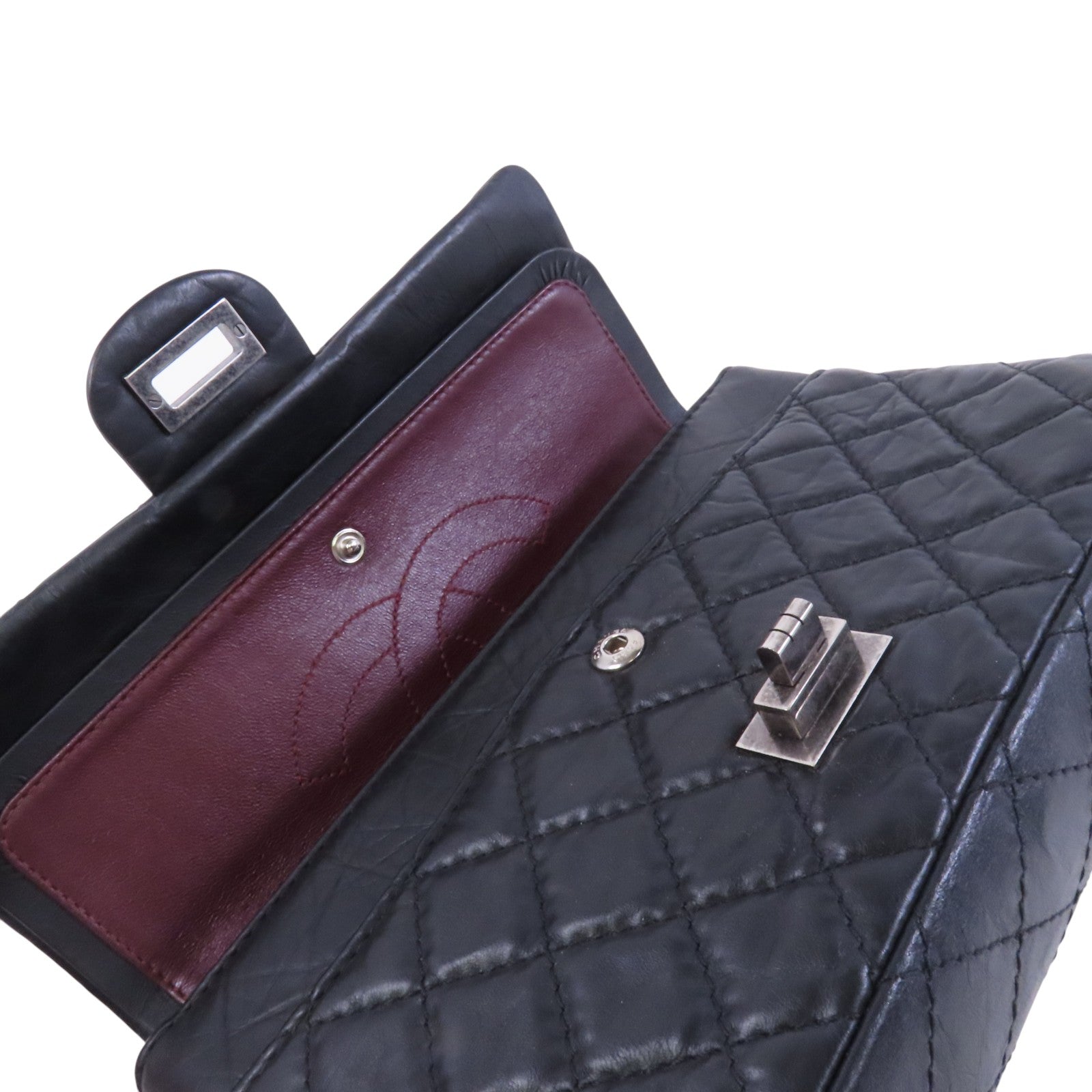 CHANEL 牛皮皮革2.55 24cm銀扣鏈帶肩背袋