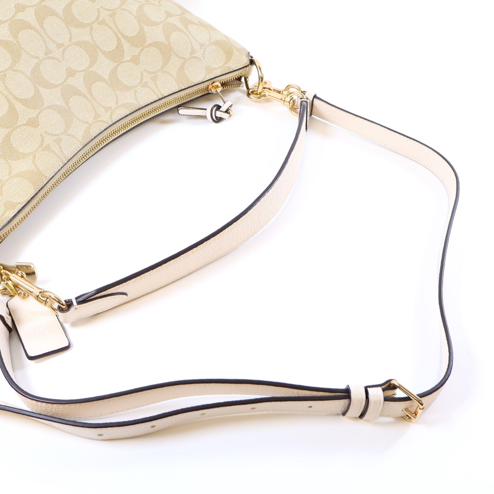 COACH 塗層帆布Pennie Shoulder Bag金扣手挽肩背兩用袋棕色/米色