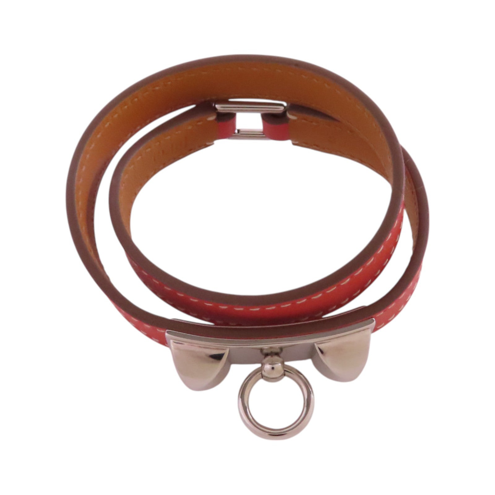 HERMES Swift皮革Rivale Double Tour T5Bracelet銀扣手帶