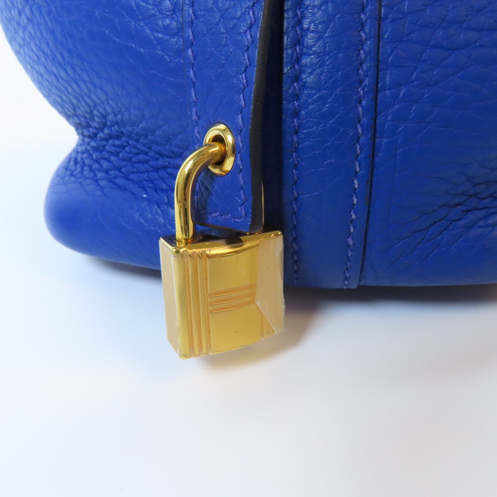HERMES 【激減優惠】Clemence皮革Picotin MM金扣手挽袋藍色