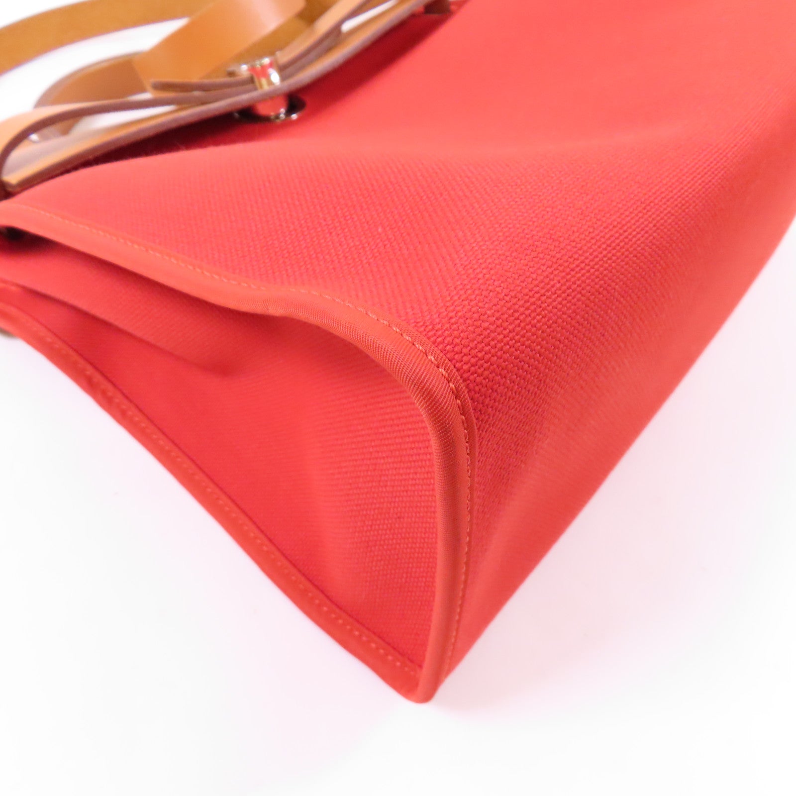 HERMES 帆布/皮革Herbag PM銀扣手挽肩背兩用袋Rouge Tomate