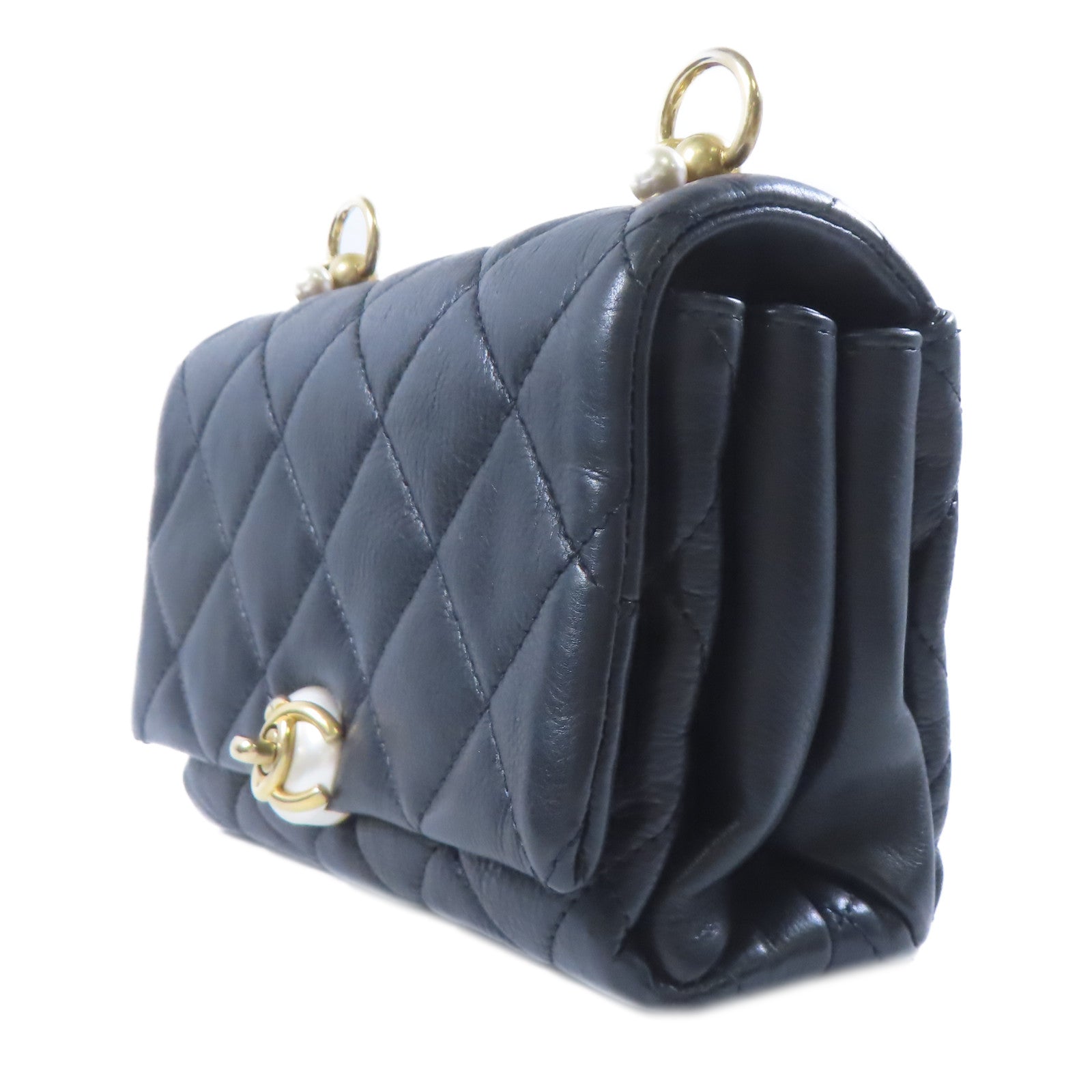 CHANEL 羊皮皮革Chain Shoulder金扣肩背袋黑色