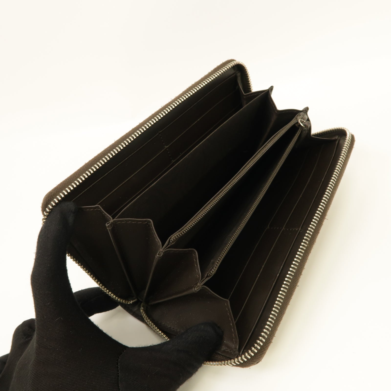 GUCCI 【激減優惠】塗層帆布Zipped Long Wallet銀扣長錢包棕色