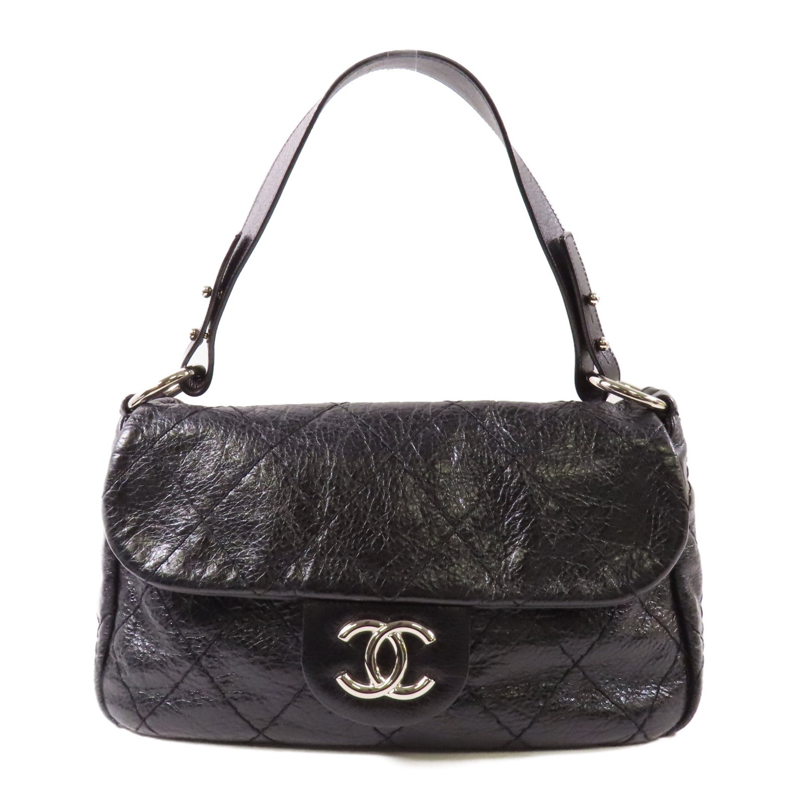 CHANEL 牛皮皮革Shoulder Bag銀扣肩背袋黑色