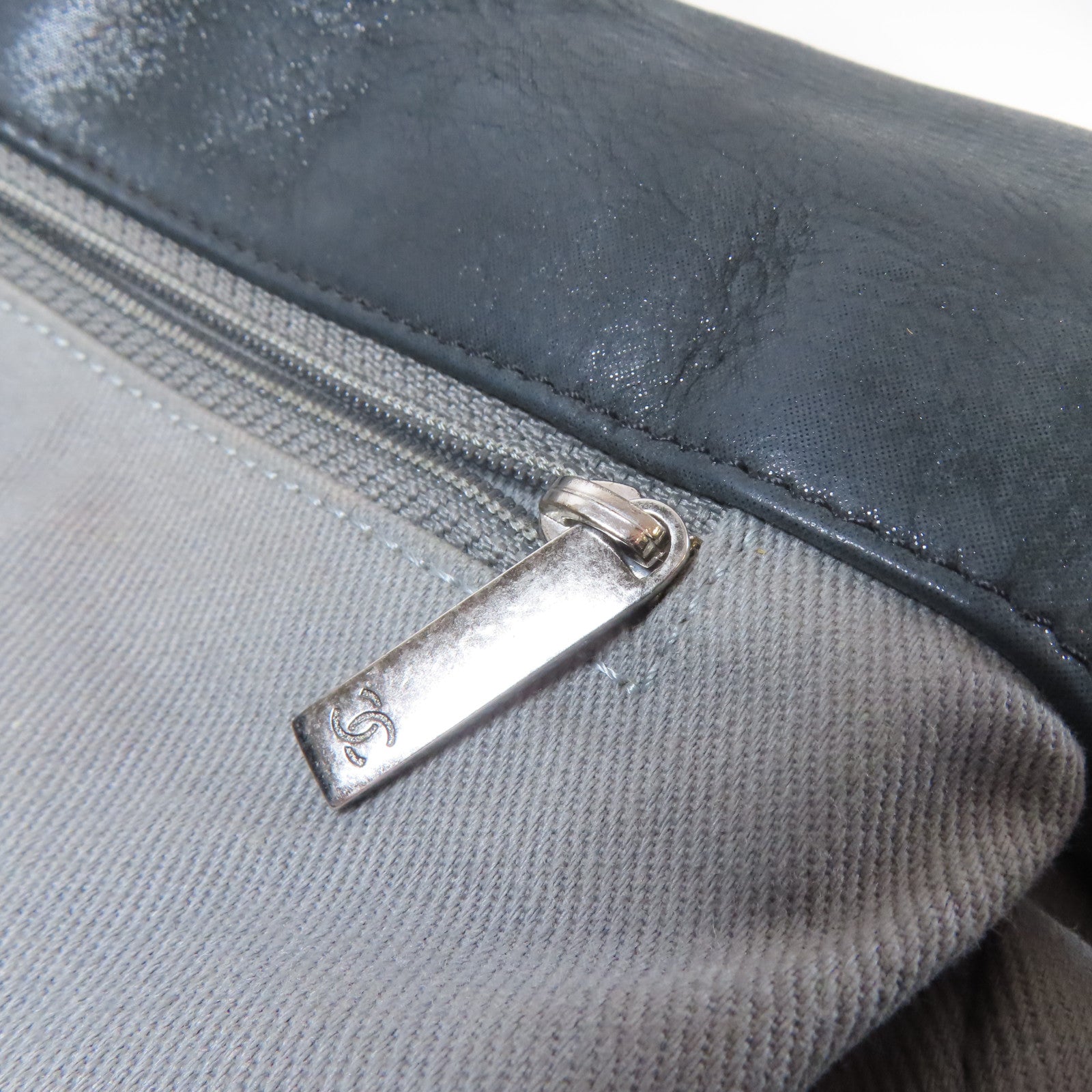 CHANEL 羊皮皮革Chain Shoulder Bag銀扣鏈帶肩背袋灰色
