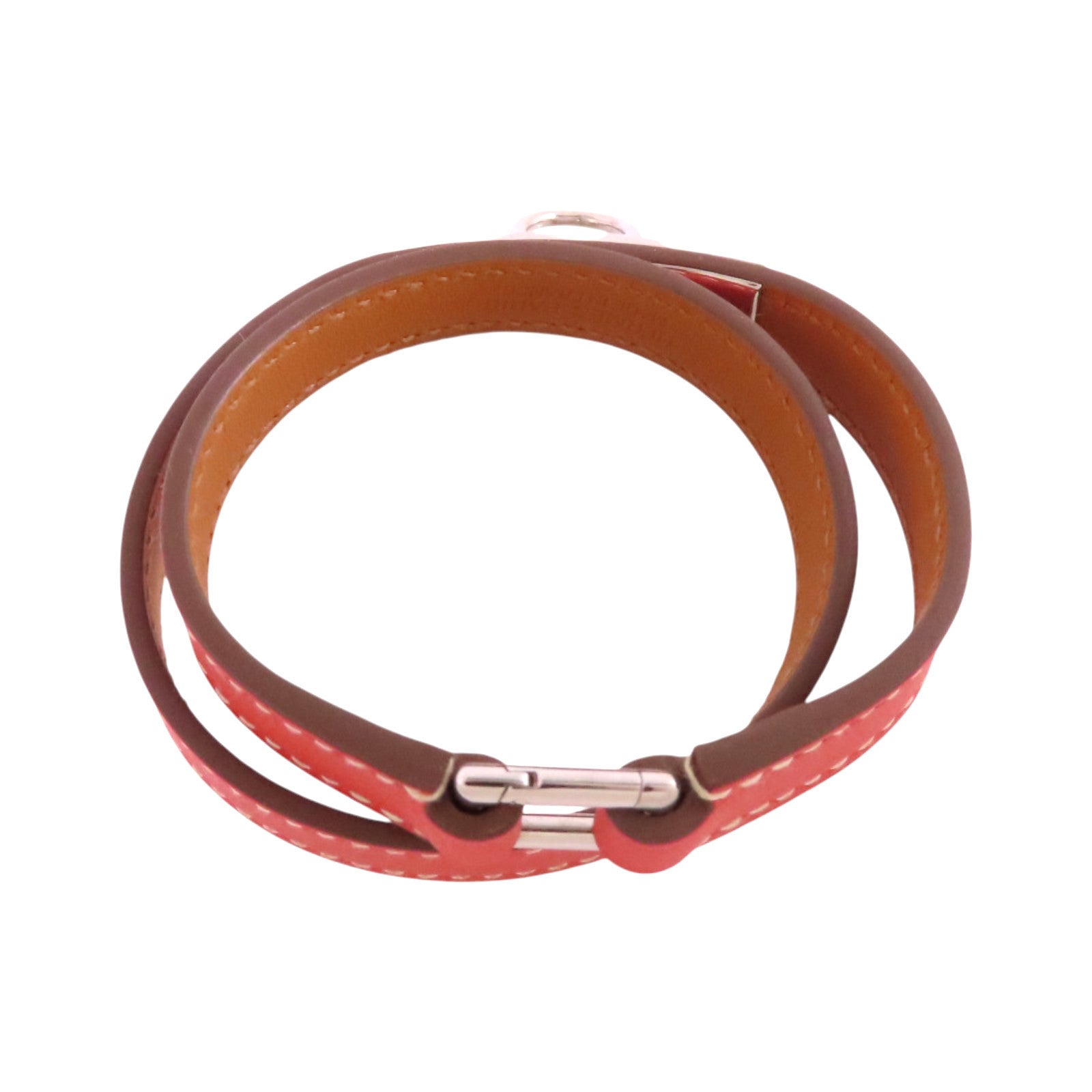 HERMES Swift皮革Rivale Double Tour T5Bracelet銀扣手帶