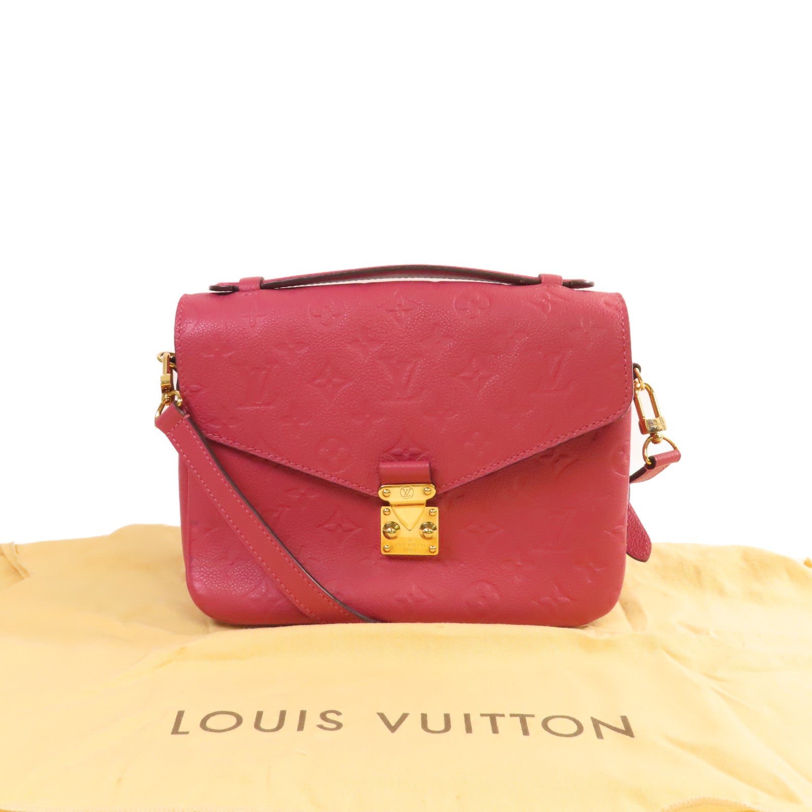 LOUIS VUITTON Monogram Empreinte Pochette Metis 2Way Shoulder Bag金扣手挽肩背兩用袋玫紅色