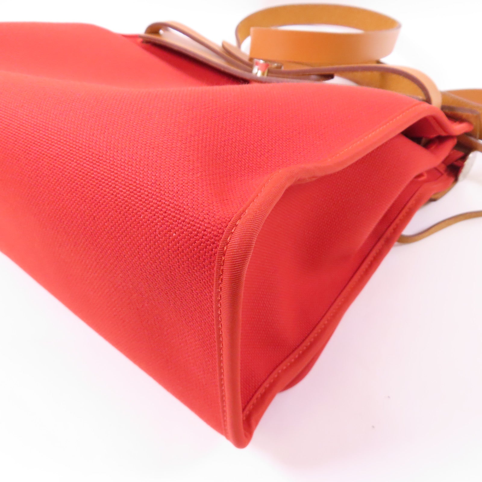 HERMES 帆布/皮革Herbag PM銀扣手挽肩背兩用袋Rouge Tomate