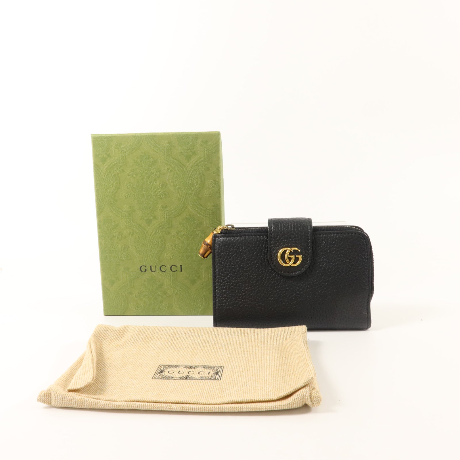 GUCCI 牛皮皮革Medium Double G Wallet with Bamboo金扣錢包