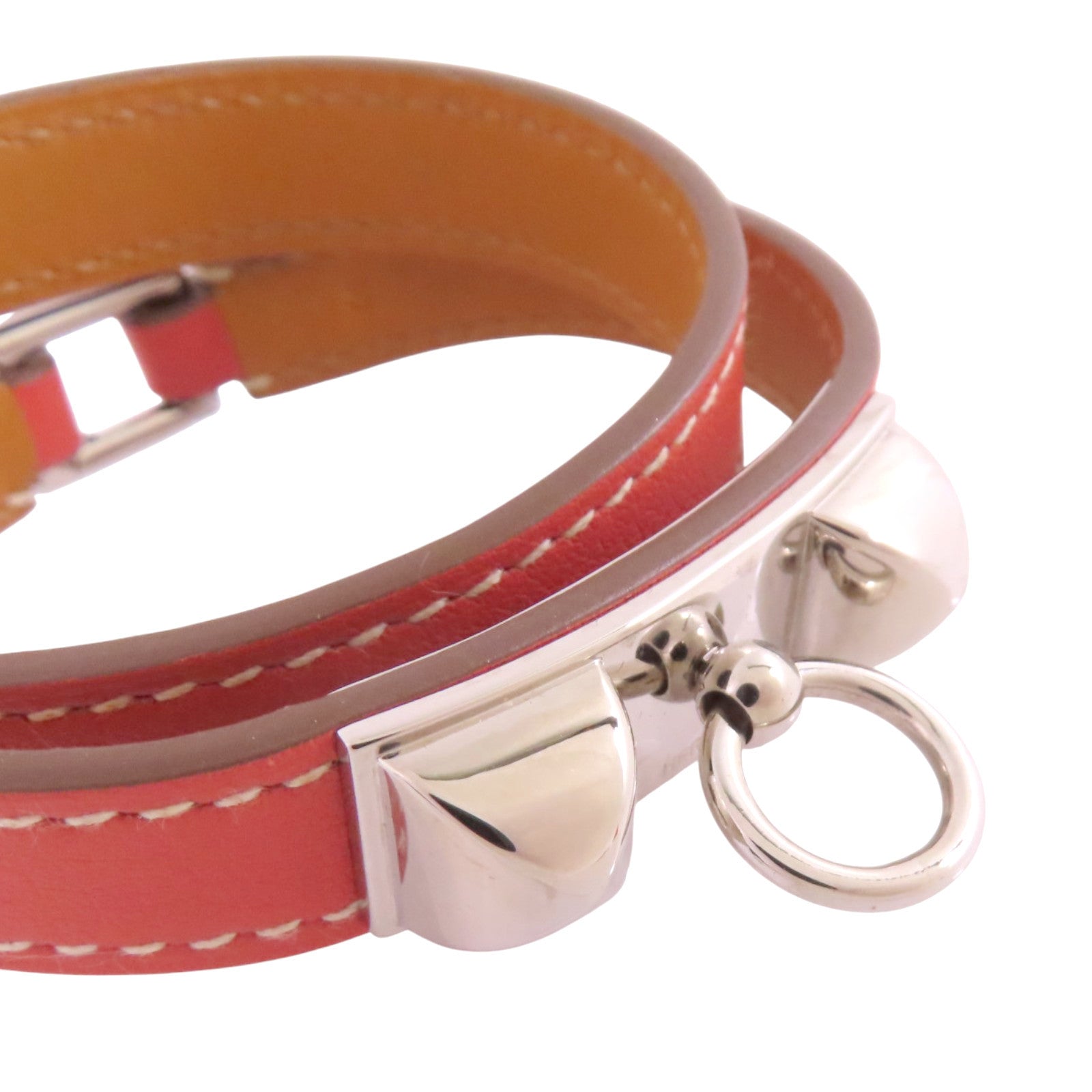 HERMES Swift皮革Rivale Double Tour T5Bracelet銀扣手帶