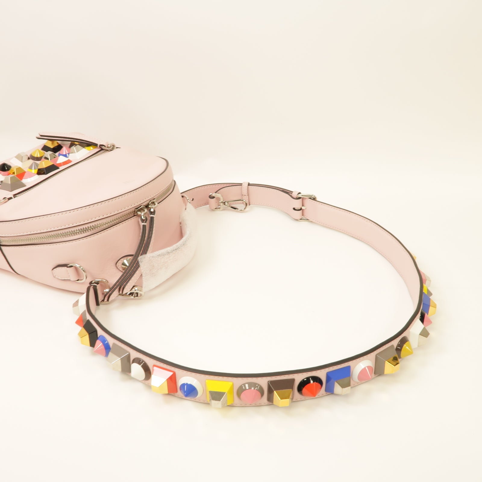 FENDI 牛皮皮革2way Shoulder Bag銀扣手挽肩背兩用袋粉紅色