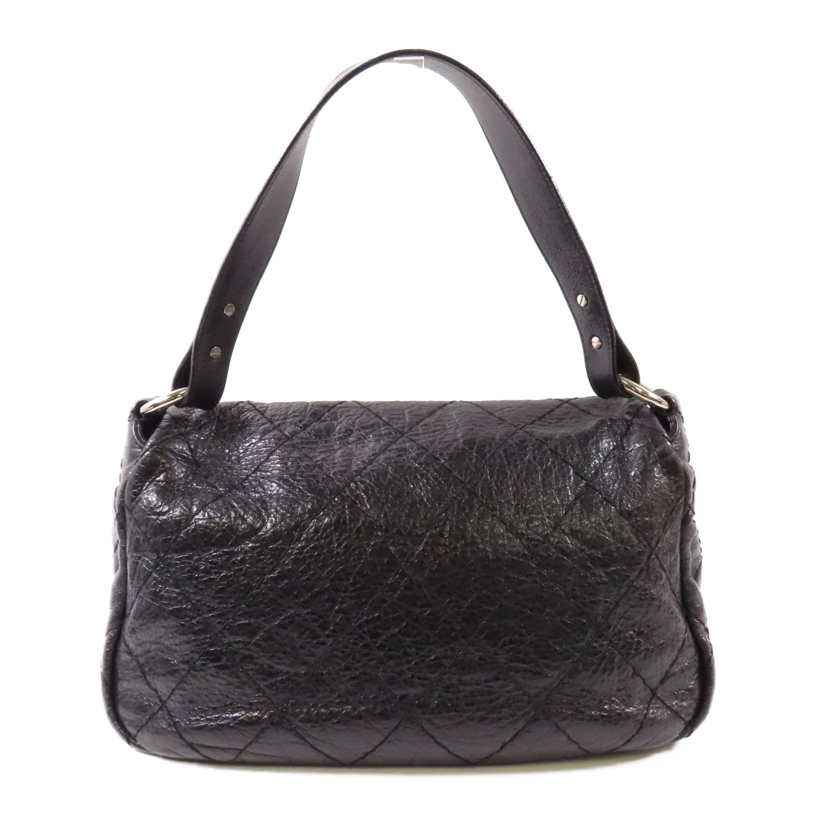 CHANEL 牛皮皮革Shoulder Bag銀扣肩背袋黑色