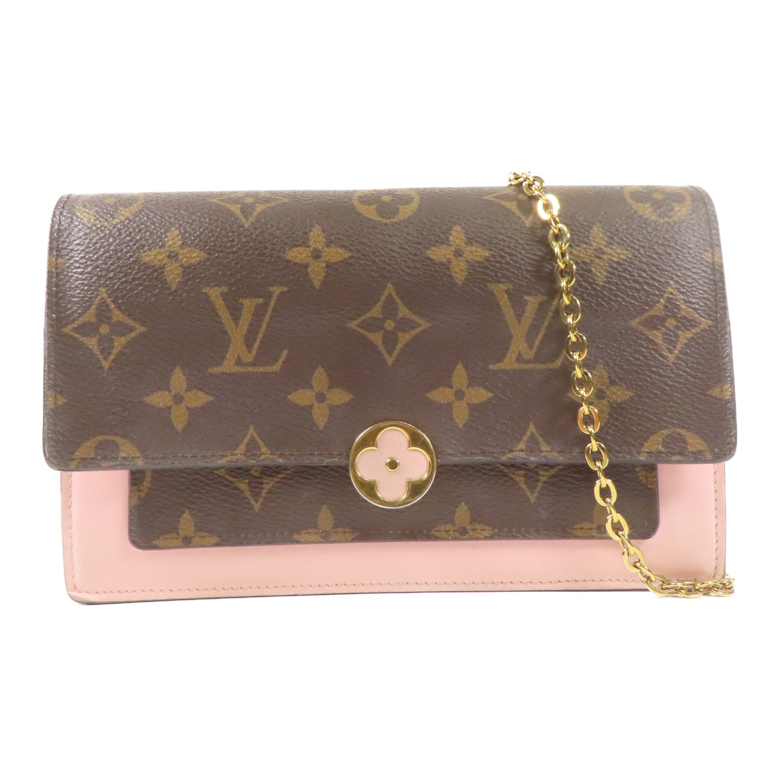 LOUIS VUITTON LV Flore Chain Wallet Shoulder Bag M67405 Monogram Brown Pink