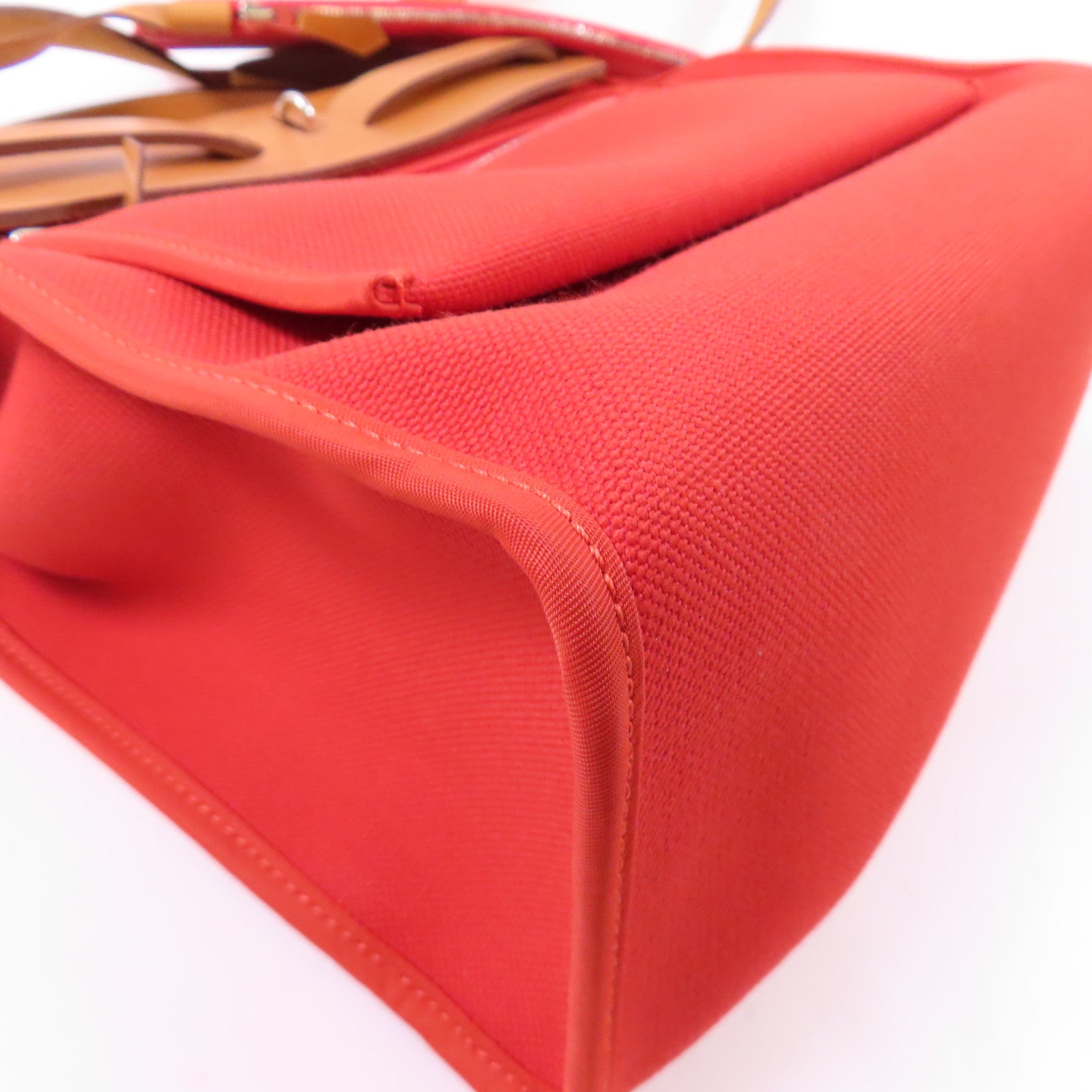 HERMES 帆布/皮革Herbag PM銀扣手挽肩背兩用袋Rouge Tomate