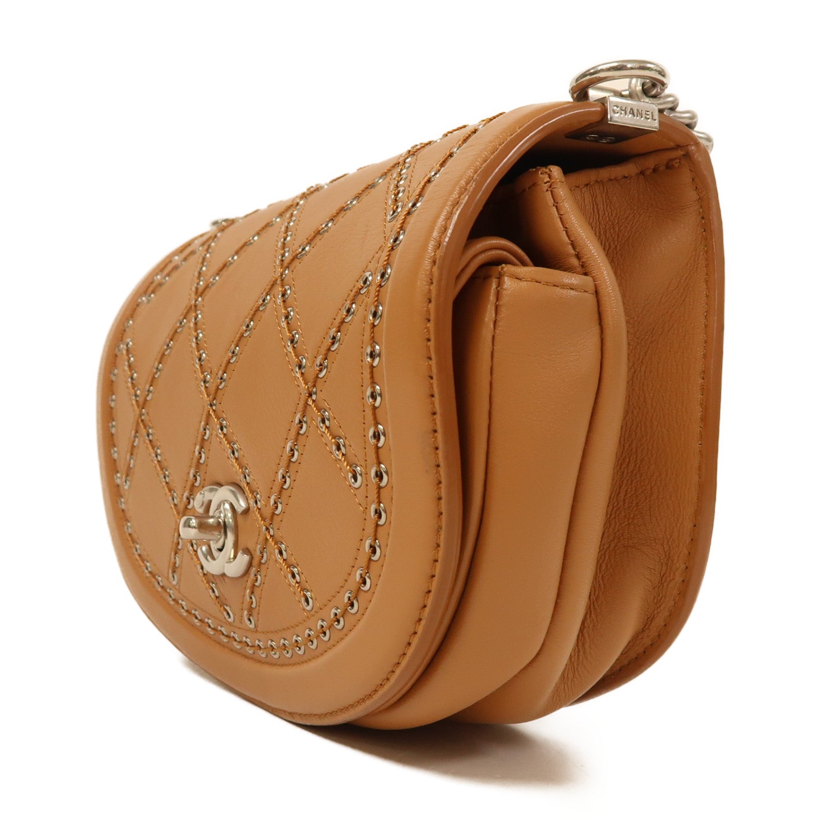 CHANEL【激減優惠】 牛皮皮革Chain Shoulder銀扣肩背袋棕色