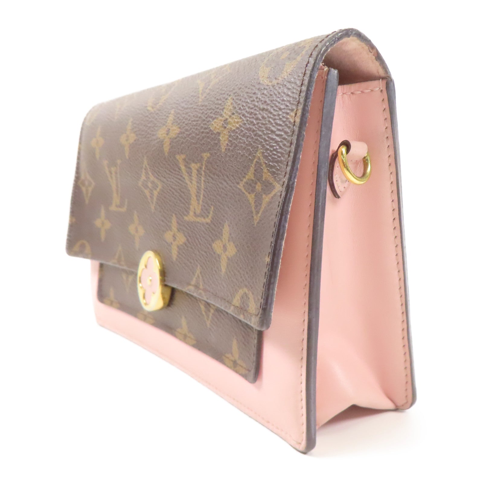 LOUIS VUITTON LV Flore Chain Wallet Shoulder Bag M67405 Monogram Brown Pink