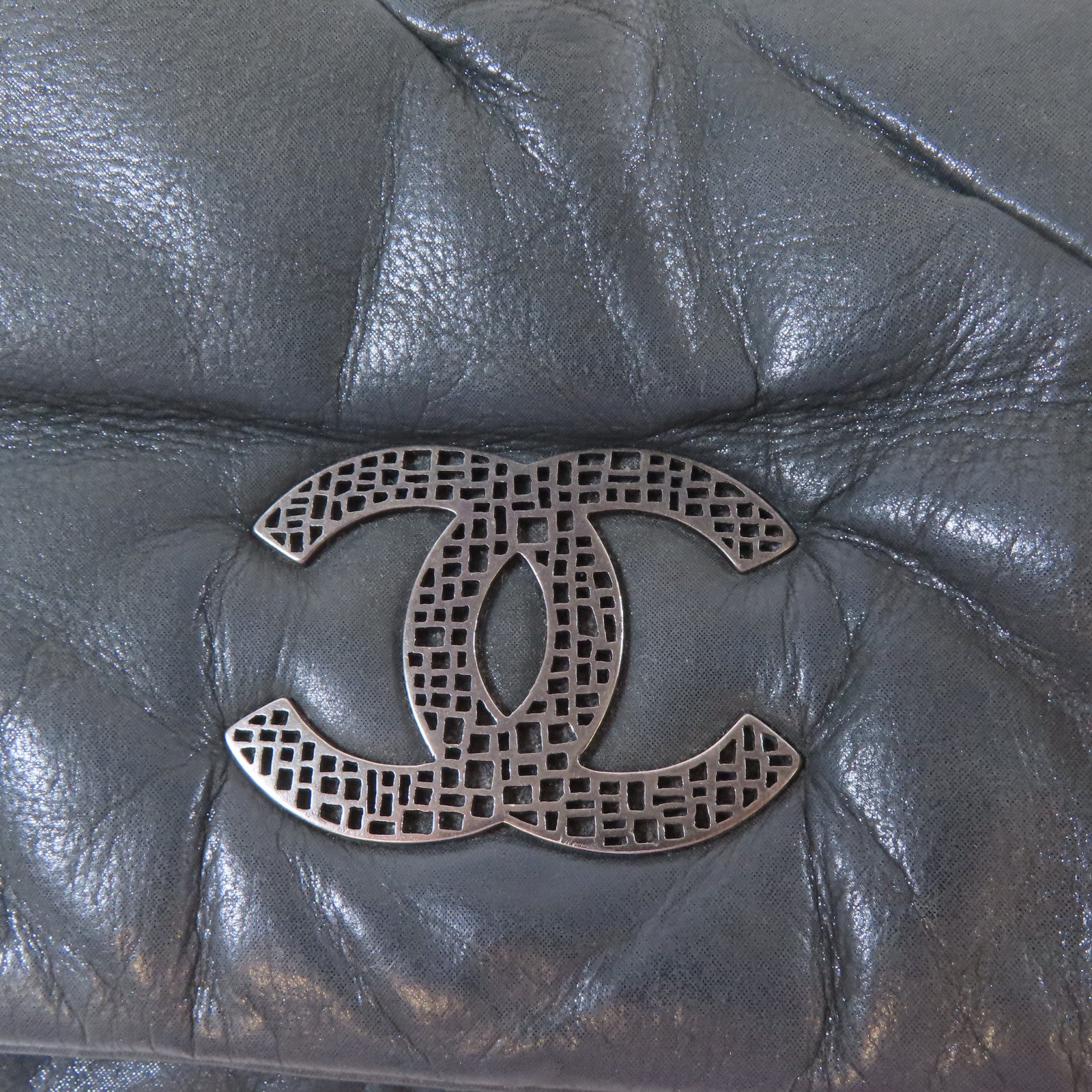 CHANEL 羊皮皮革Chain Shoulder Bag銀扣鏈帶肩背袋灰色