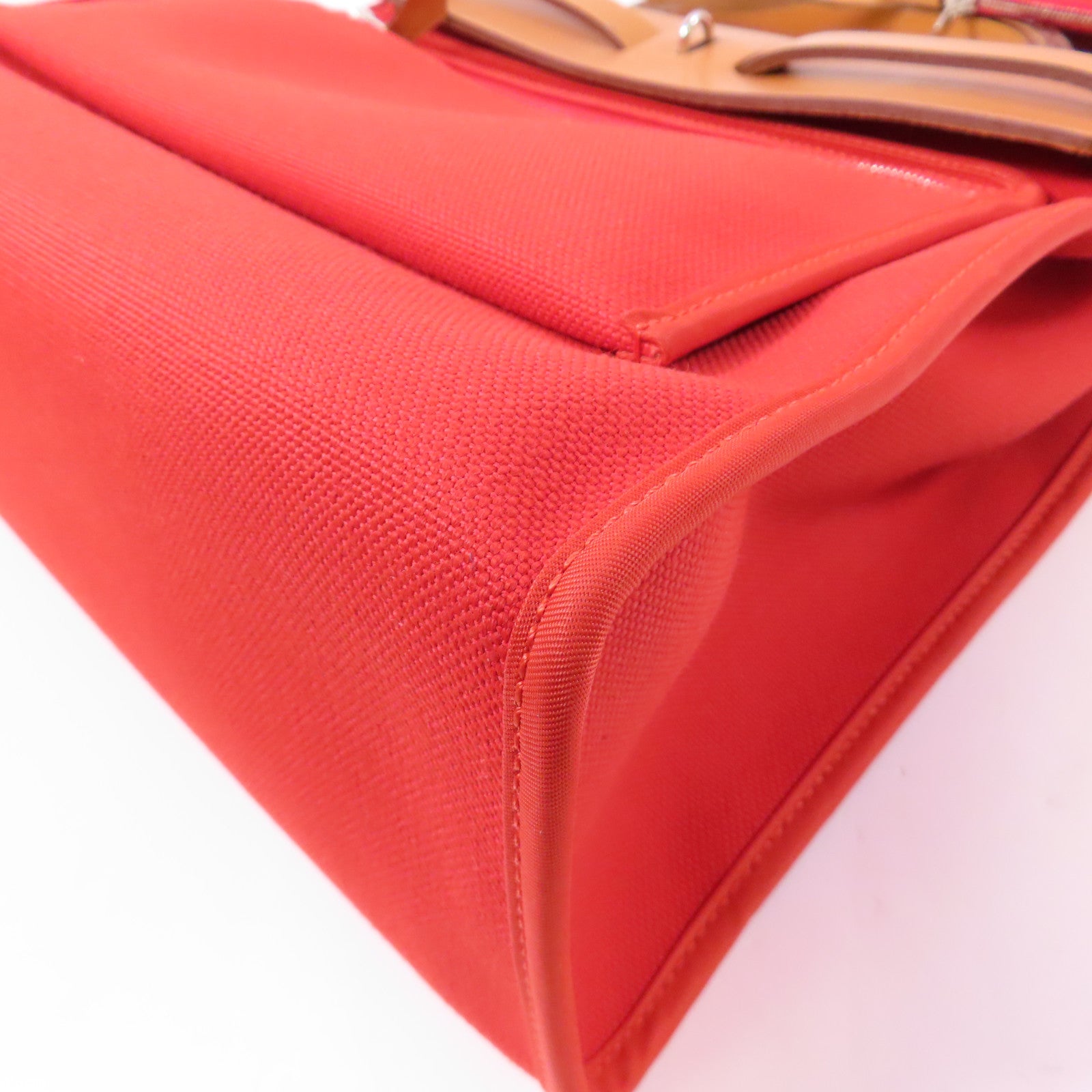 HERMES 帆布/皮革Herbag PM銀扣手挽肩背兩用袋Rouge Tomate