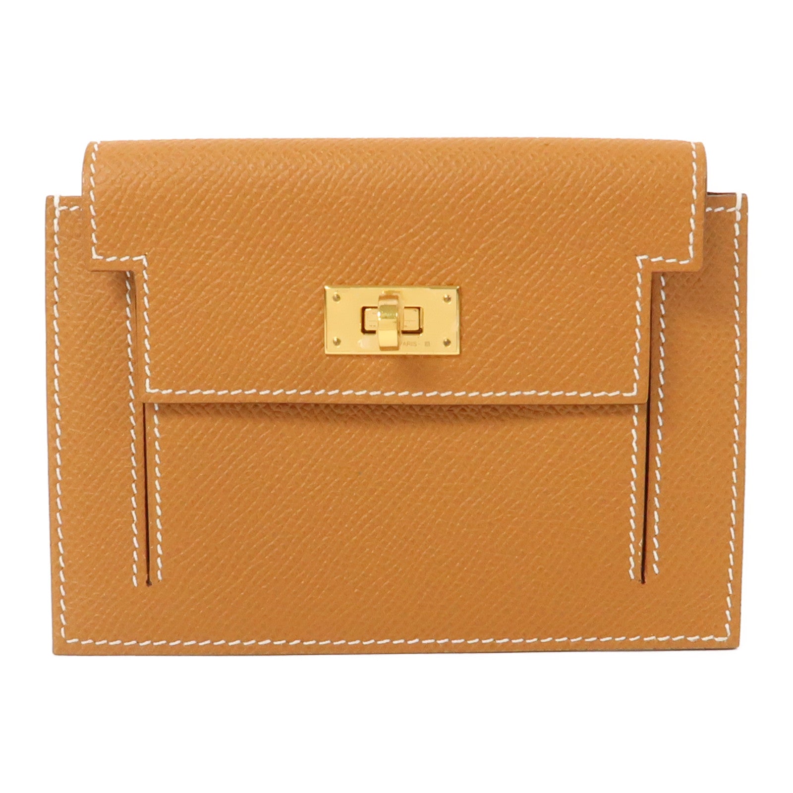 HERMES Epsom皮革Kelly Pocket金扣錢包金色