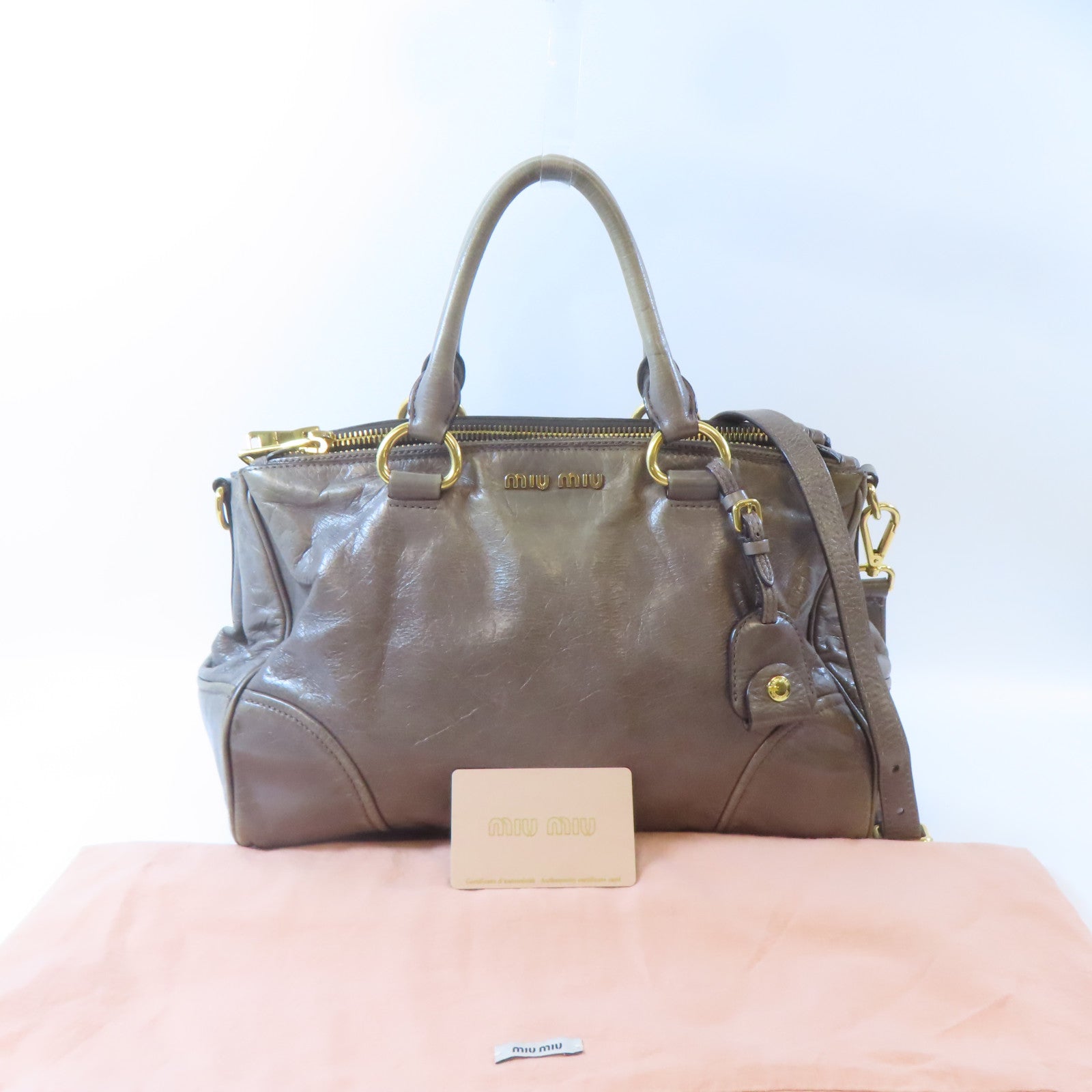 Miu Miu 牛皮皮革Shoulder Bag金扣手挽肩背兩用袋灰色