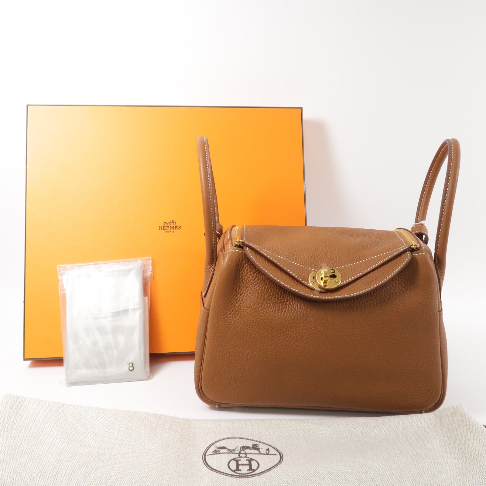 HERMES Clemence皮革Lindy 26手挽肩背兩用袋Gold