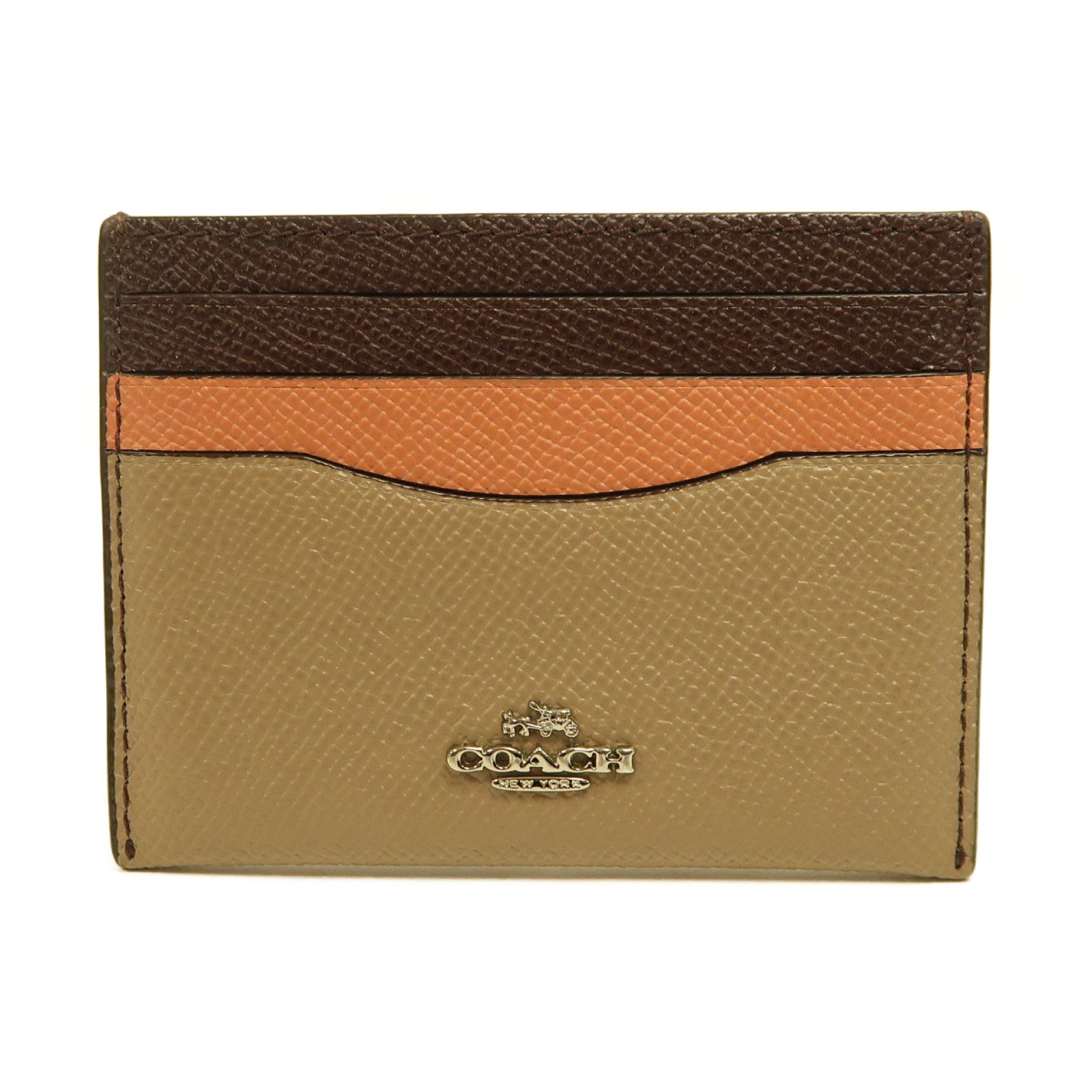 COACH 牛皮皮革Card Case銀扣卡片套啡色