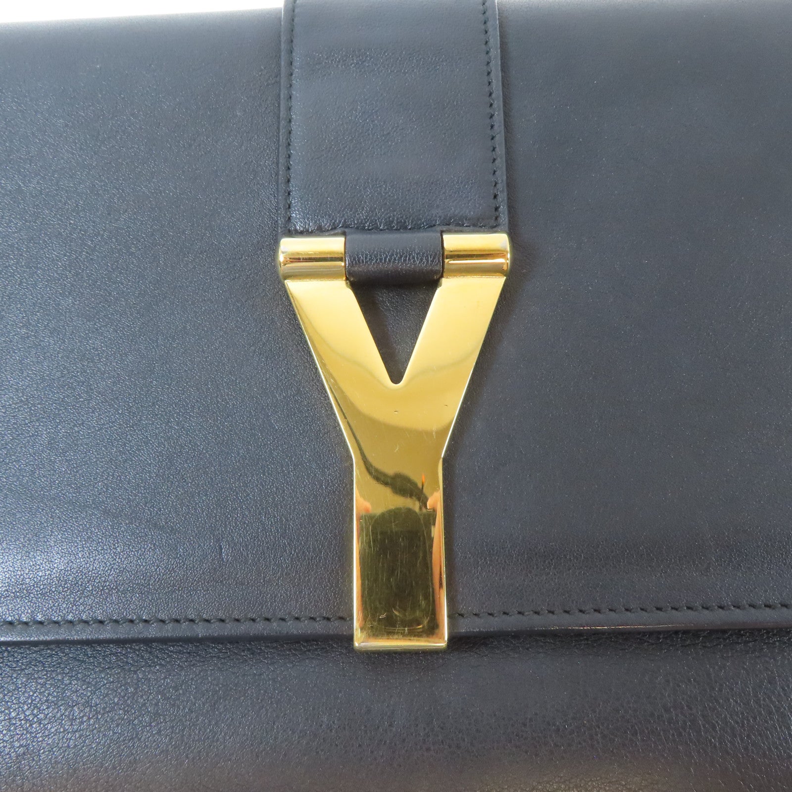 YVES SAINT LAURENT 【激減優惠】牛皮皮革Clutch金扣手拿包黑色