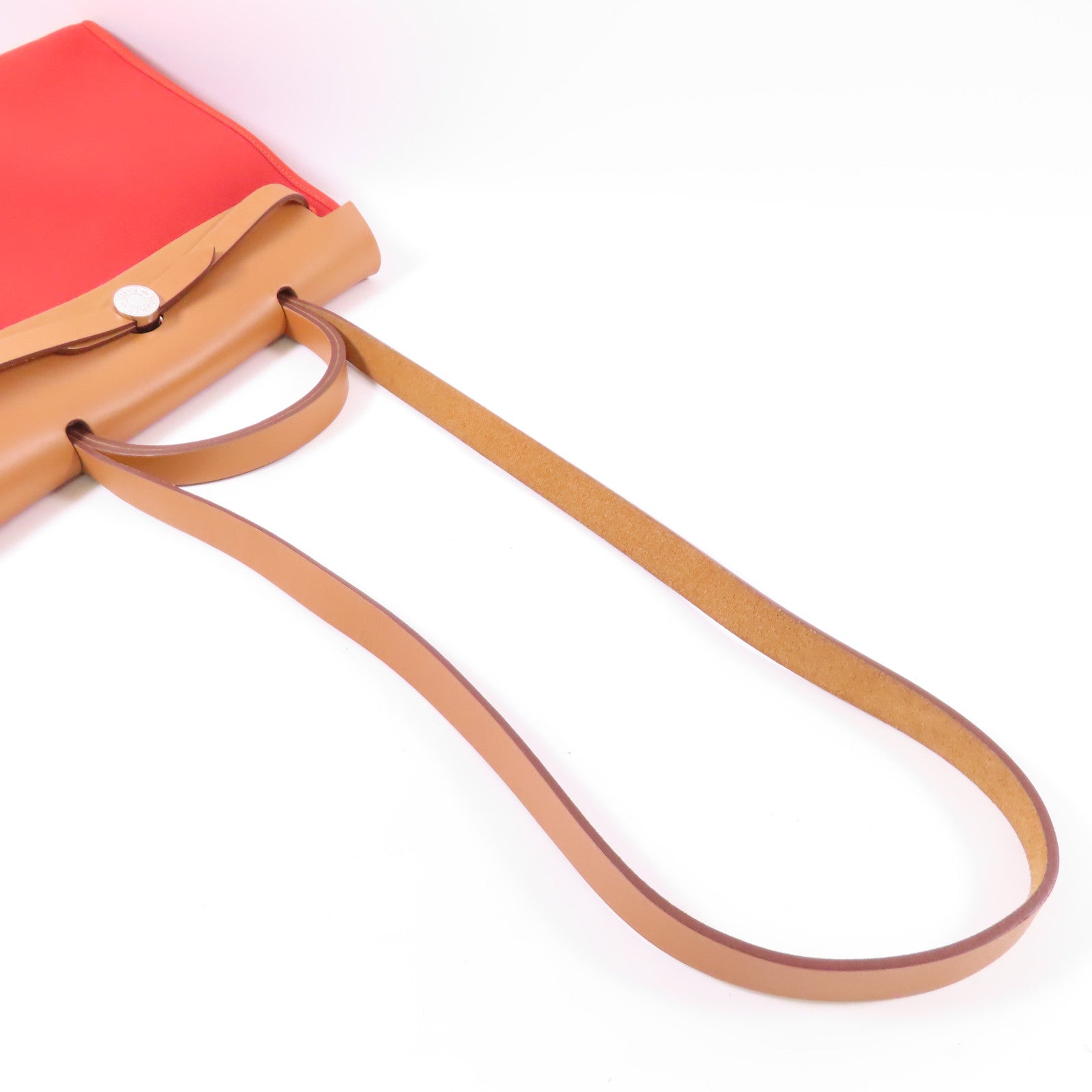 HERMES 帆布/皮革Herbag PM銀扣手挽肩背兩用袋Rouge Tomate