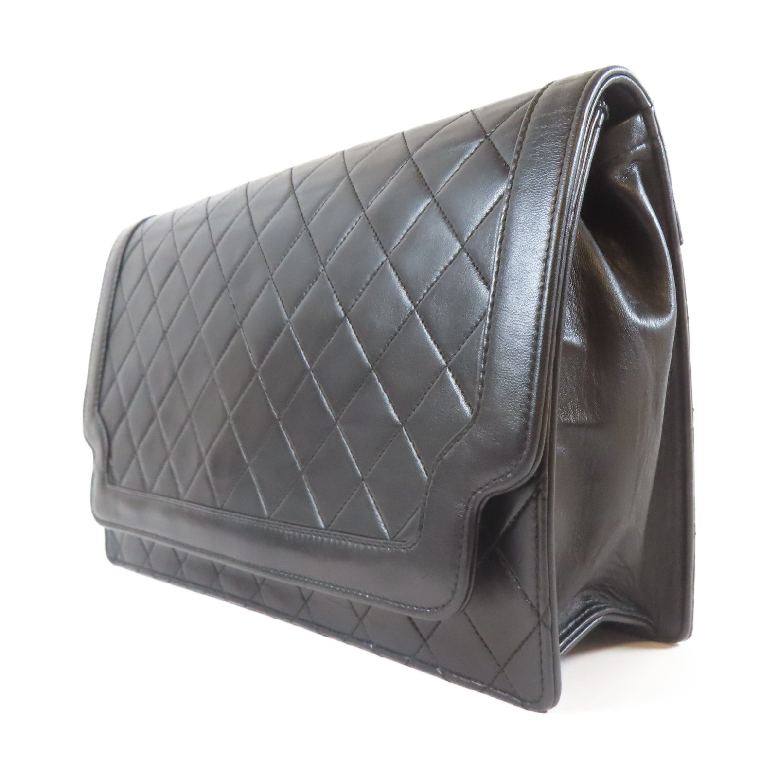 CHANEL 【激減優惠】菱格牛皮皮革Vintage Clutch Bag金扣手拿包黑色