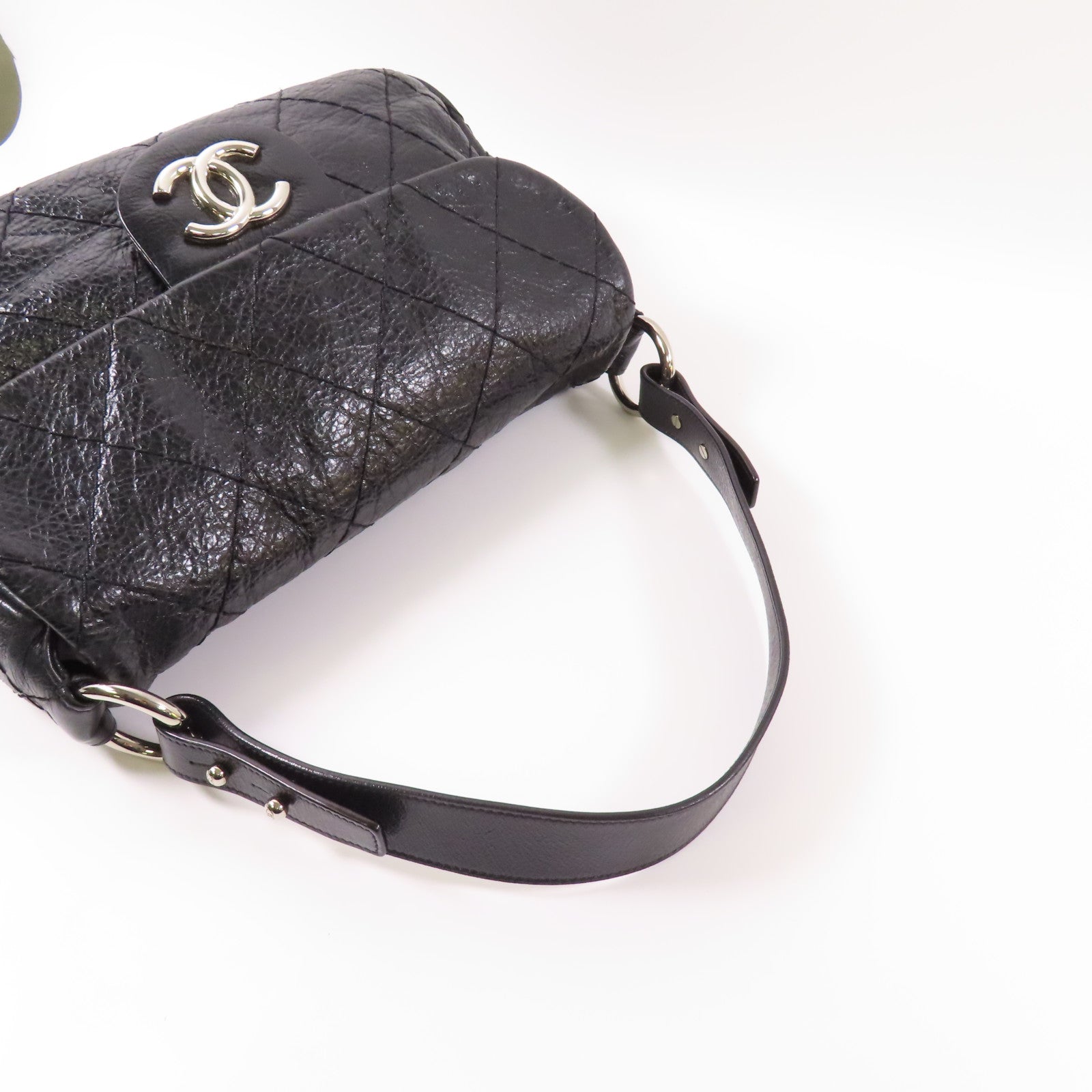 CHANEL 牛皮皮革Shoulder Bag銀扣肩背袋黑色