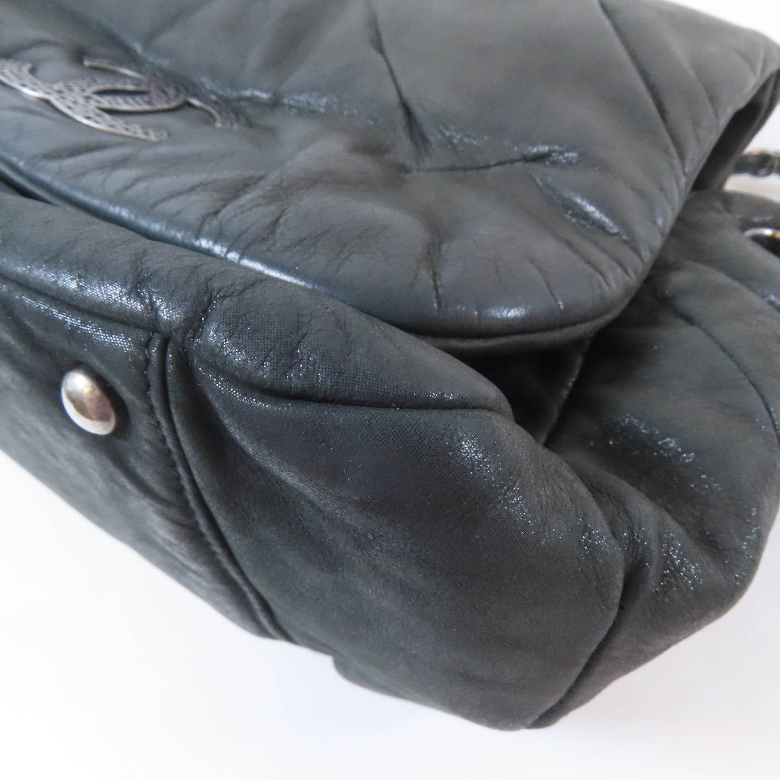 CHANEL 羊皮皮革Chain Shoulder Bag銀扣鏈帶肩背袋灰色