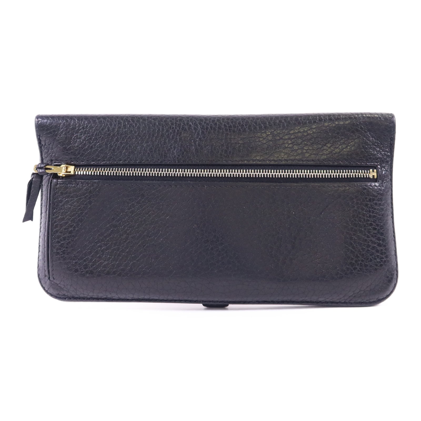 HERMES Clemence皮革Dogon Wallet金扣長錢包Noir