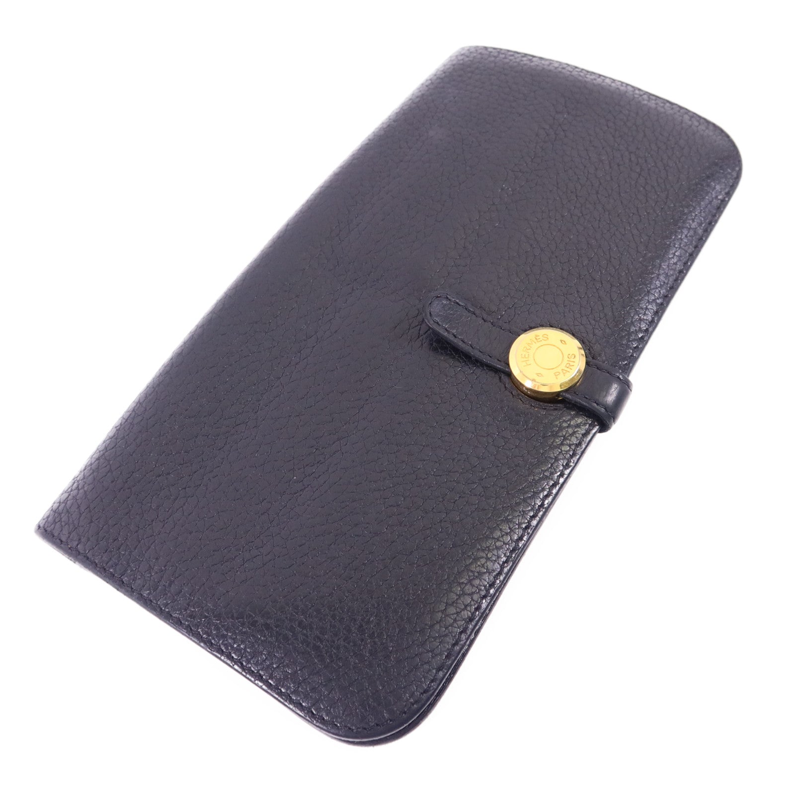 HERMES Clemence皮革Dogon Wallet金扣長錢包Noir
