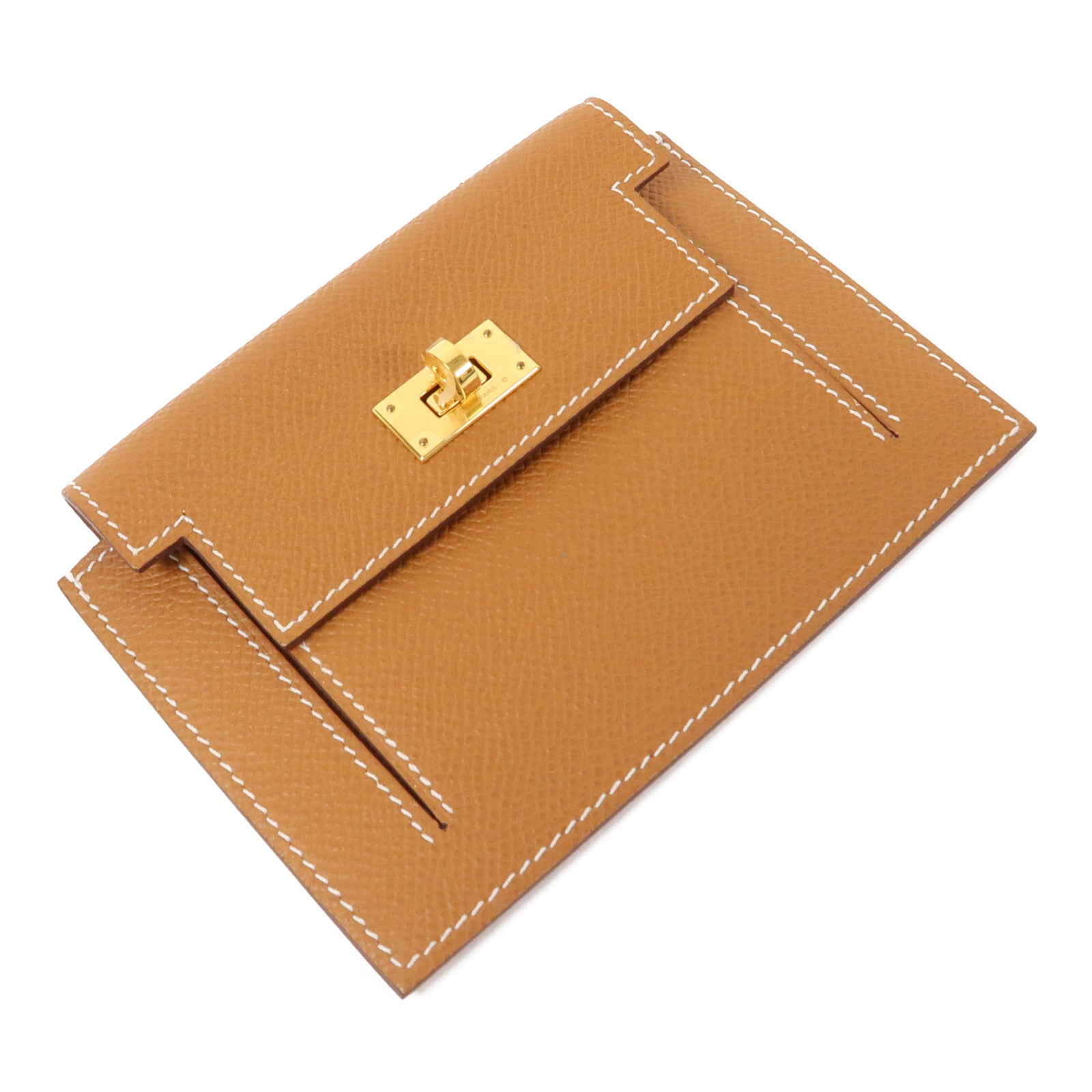 HERMES Epsom皮革Kelly Pocket金扣錢包金色