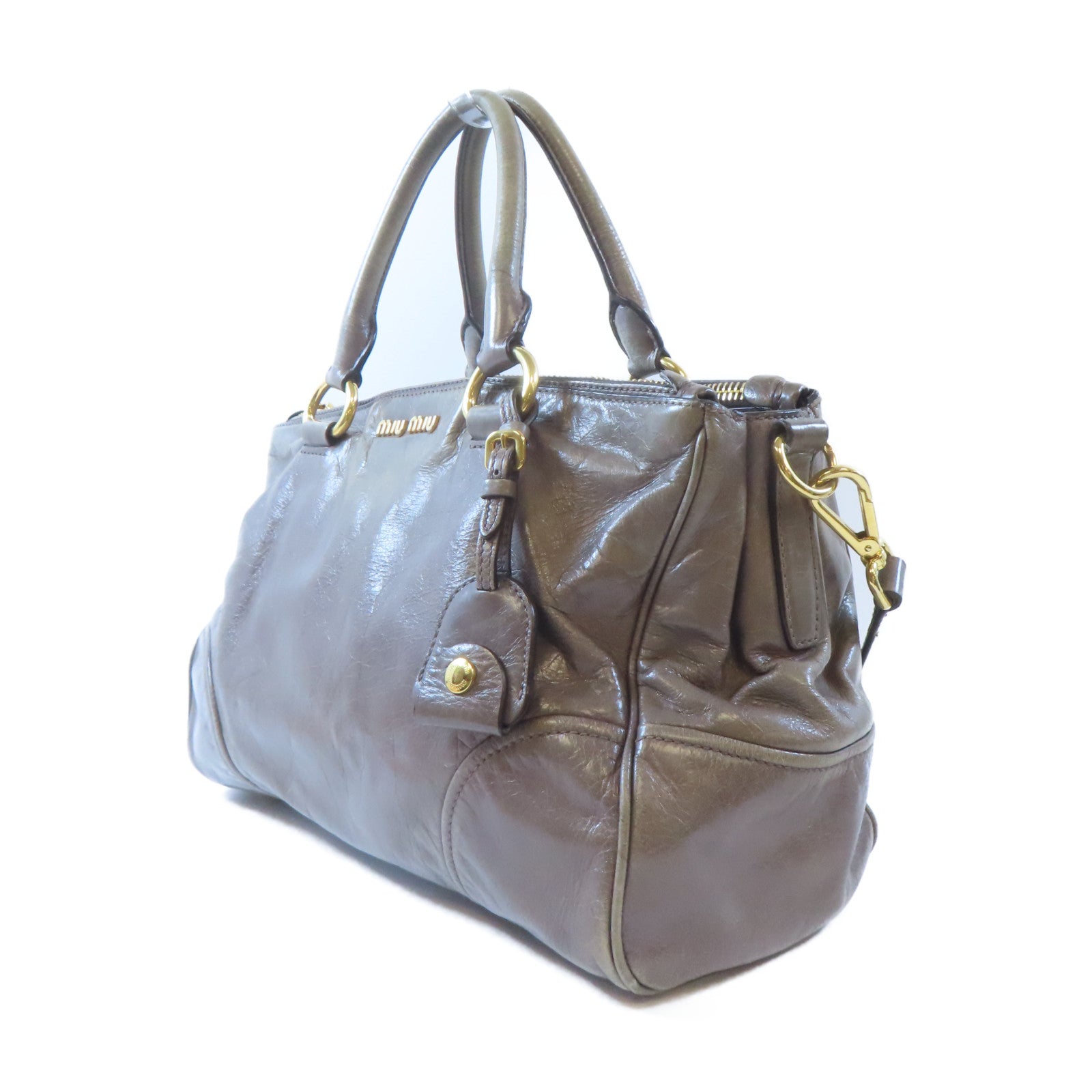 Miu Miu 牛皮皮革Shoulder Bag金扣手挽肩背兩用袋灰色