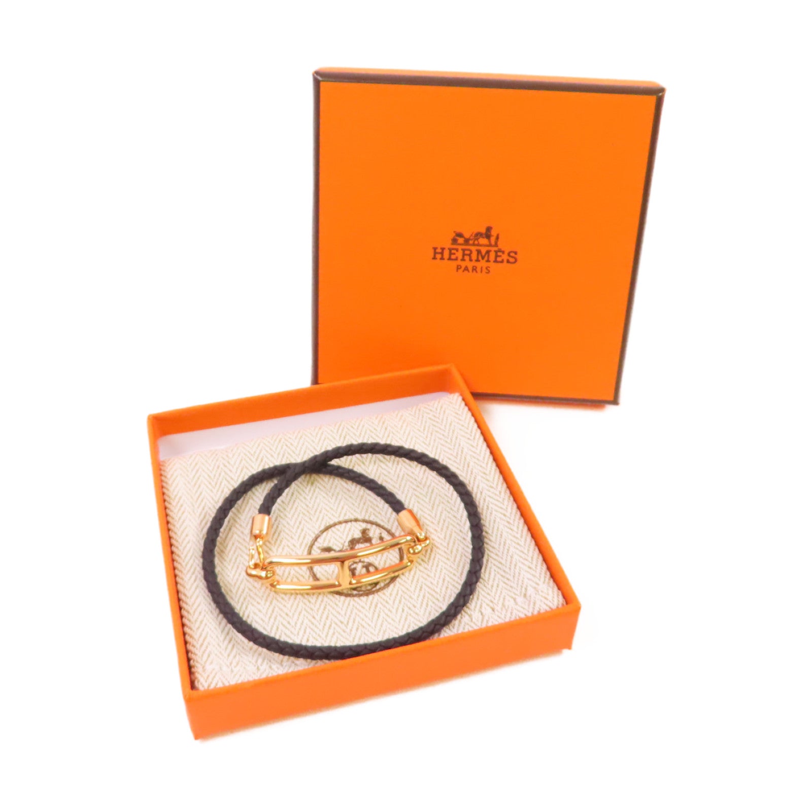 HERMES Swiftp皮革Roulis Bracelet金扣手鏈黑色