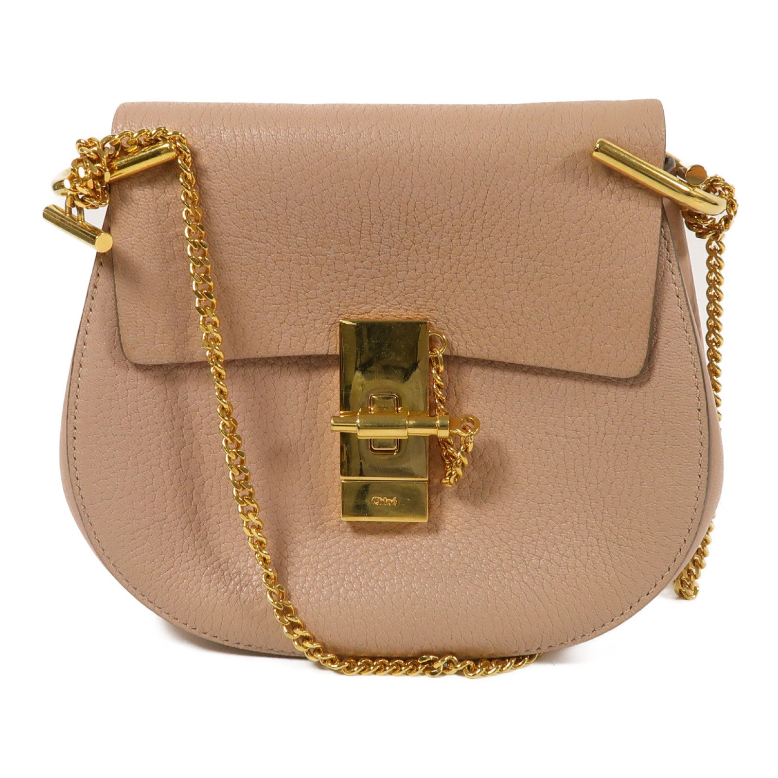 Chloe 牛皮皮革Drew Small Grain金扣鏈帶肩背袋粉紅色