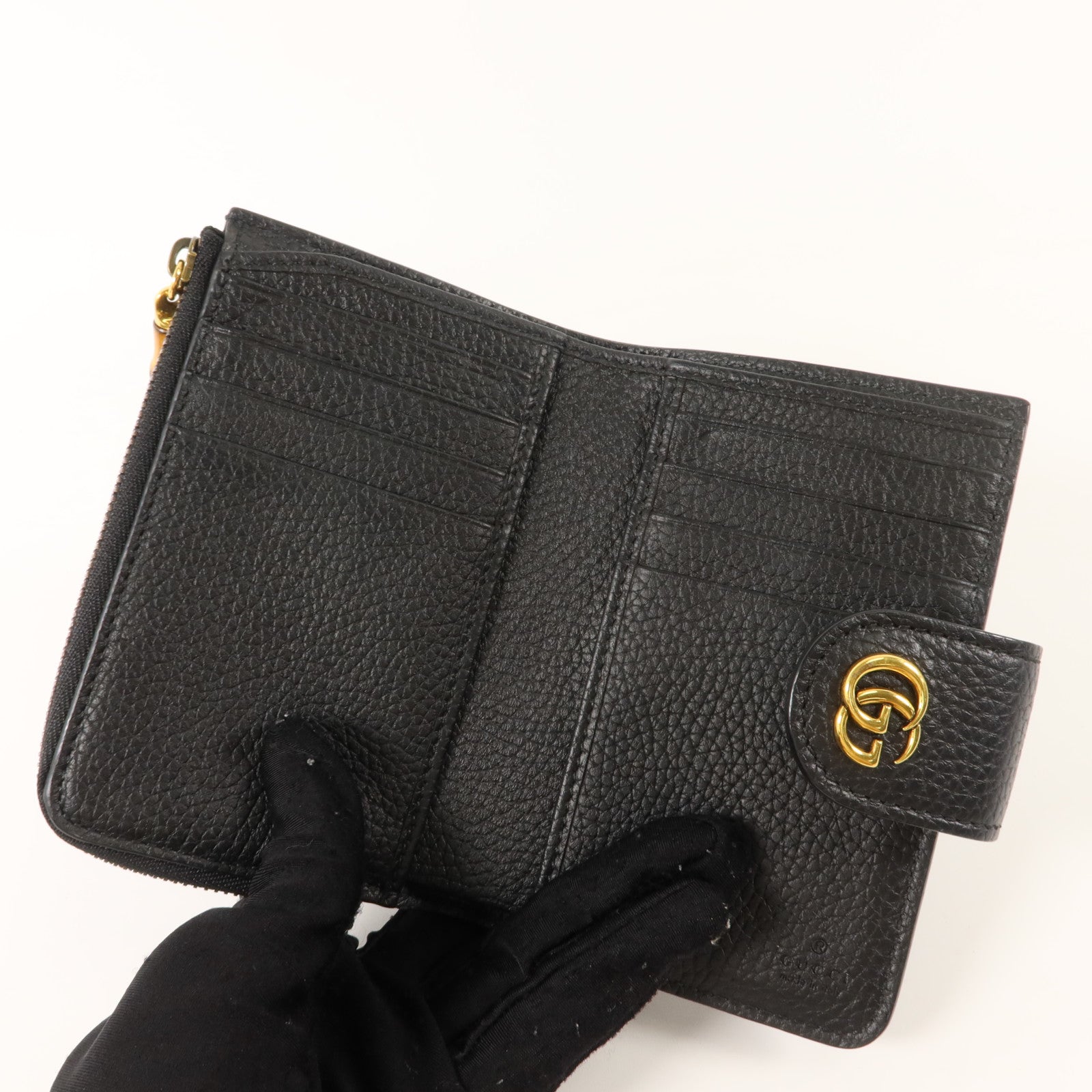 GUCCI 牛皮皮革Medium Double G Wallet with Bamboo金扣錢包