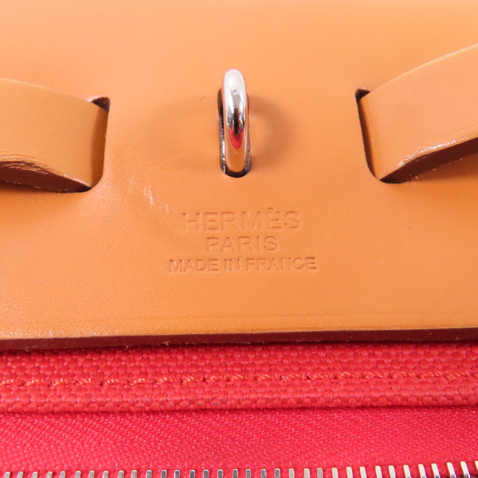 HERMES 帆布/皮革Herbag PM銀扣手挽肩背兩用袋Rouge Tomate