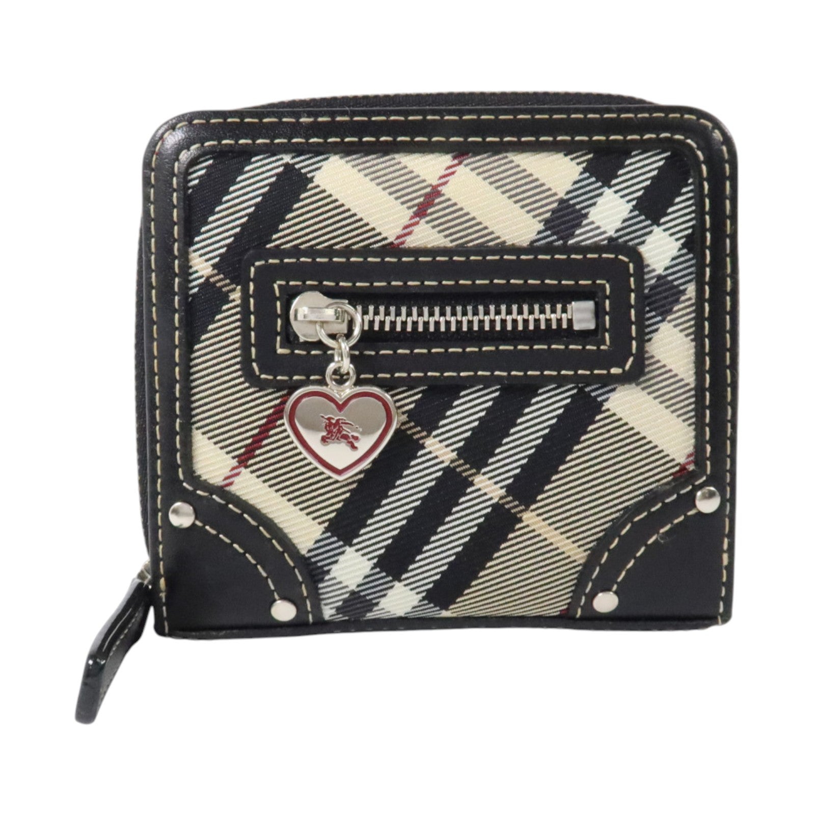 BURBERRY 帆布/牛皮皮革Wallet銀扣錢包