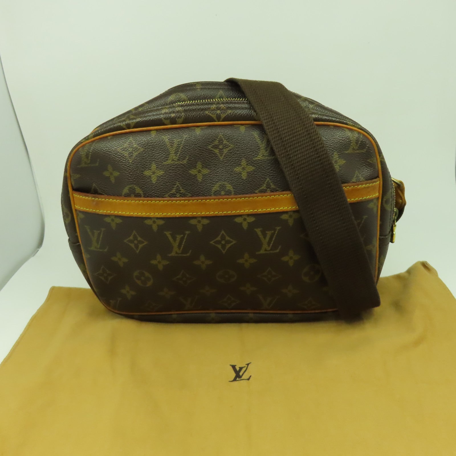 LOUIS VUITTON 【激減優惠】Monogram Reporter PM金扣肩背袋啡色