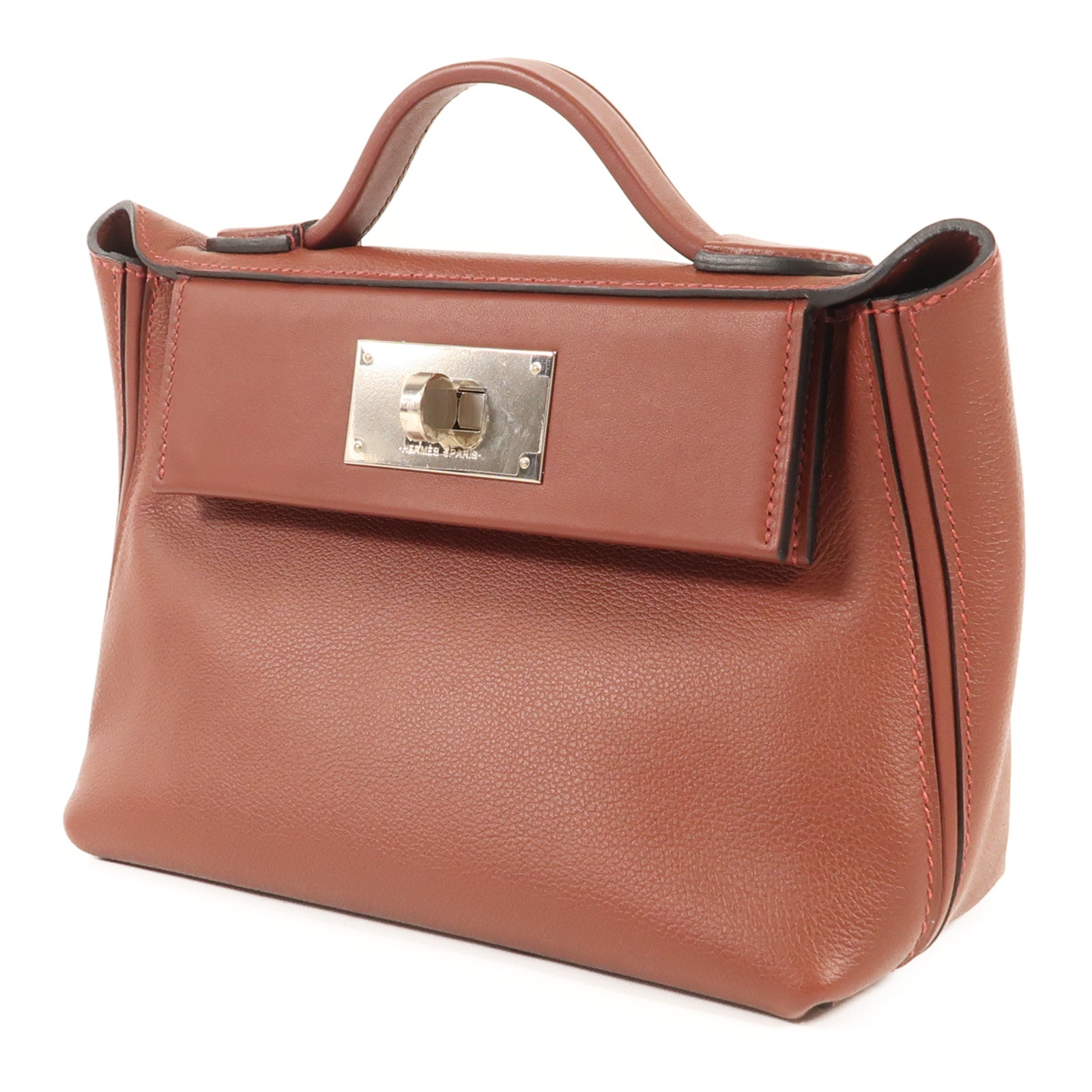 HERMES Evercolor皮革24/24 Mini銀扣手挽肩背兩用袋Rougeh