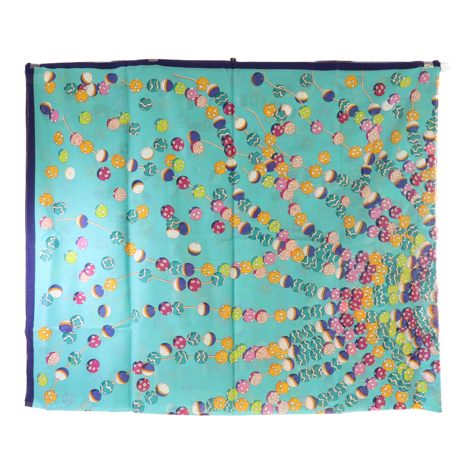 HERMES Scarf 140x140cm Cotton Blue/Yellow/Pink