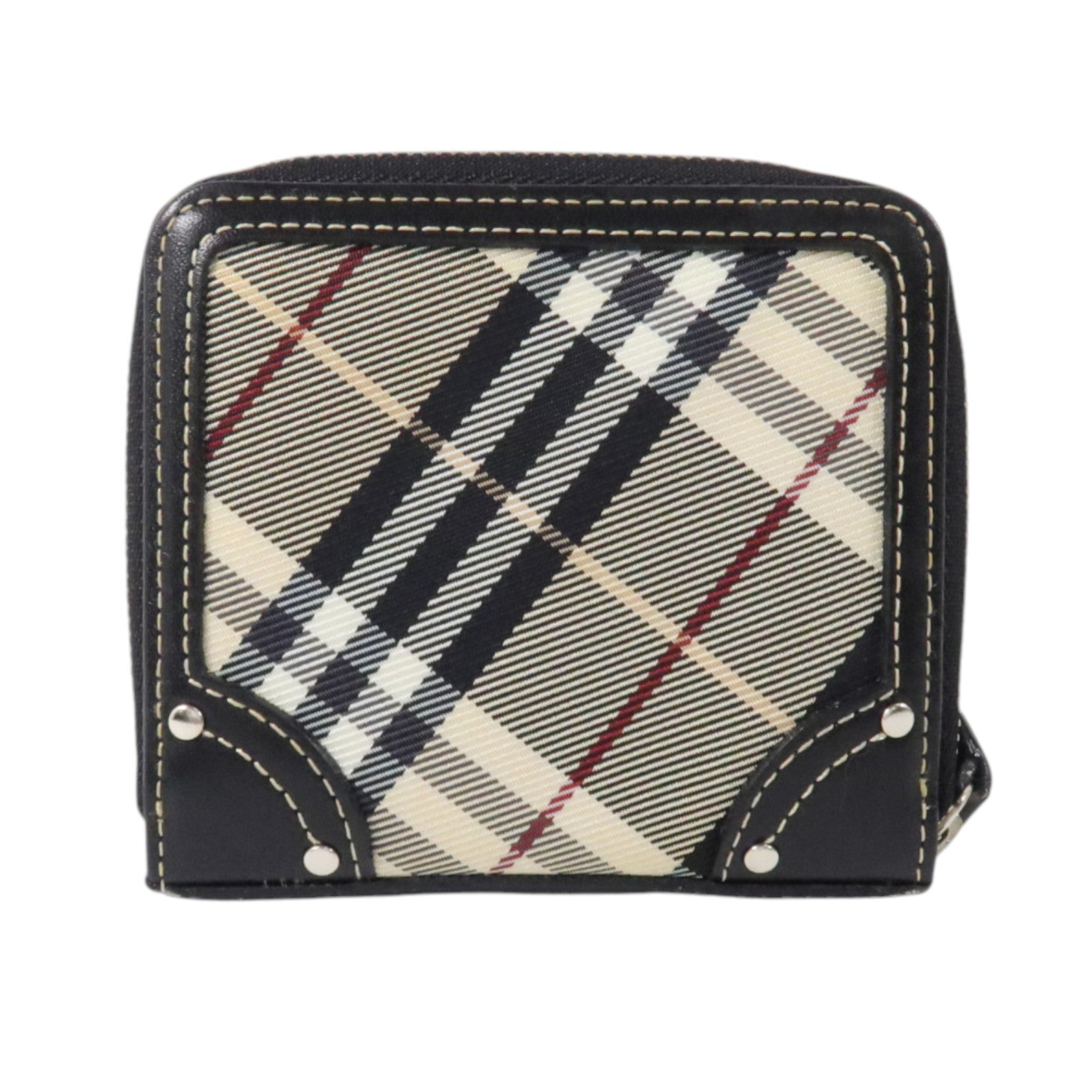 BURBERRY 帆布/牛皮皮革Wallet銀扣錢包