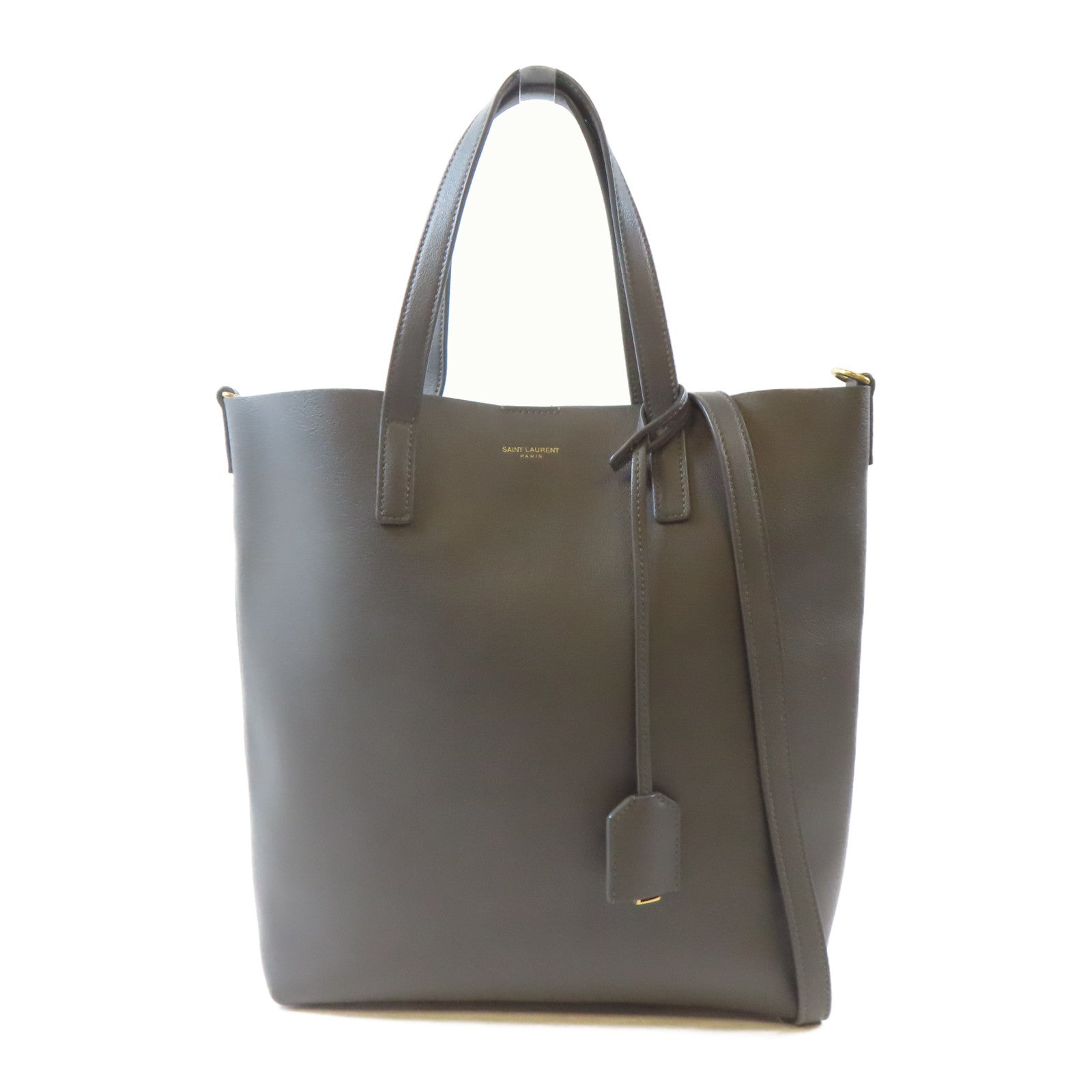 SAINT LAURENT 牛皮皮革Shopping Saint Laurent Toy In Leather金扣手挽肩背兩用袋灰色